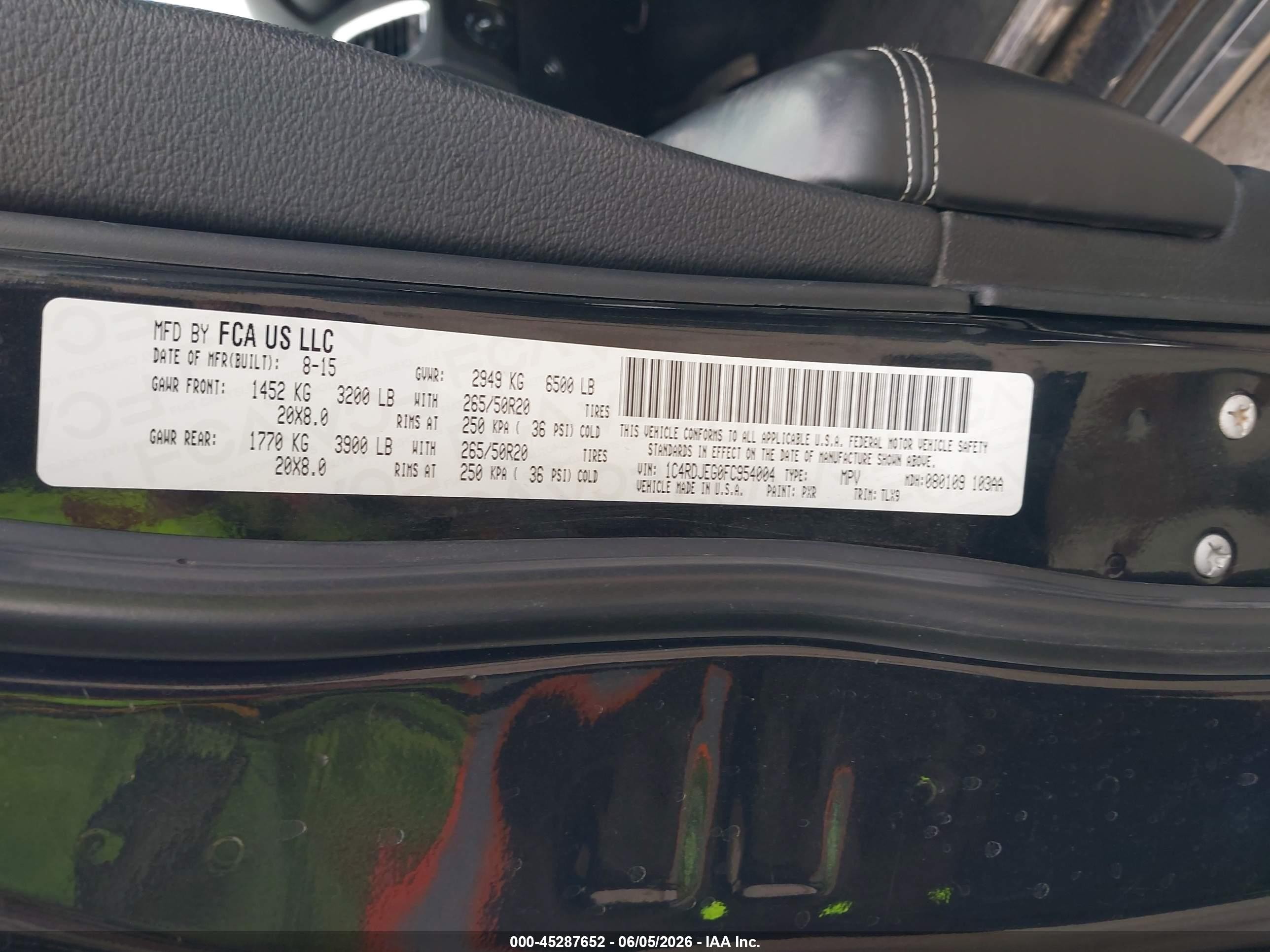 2015 Dodge Durango Citadel Black vin: 1C4RDJEG0FC954004