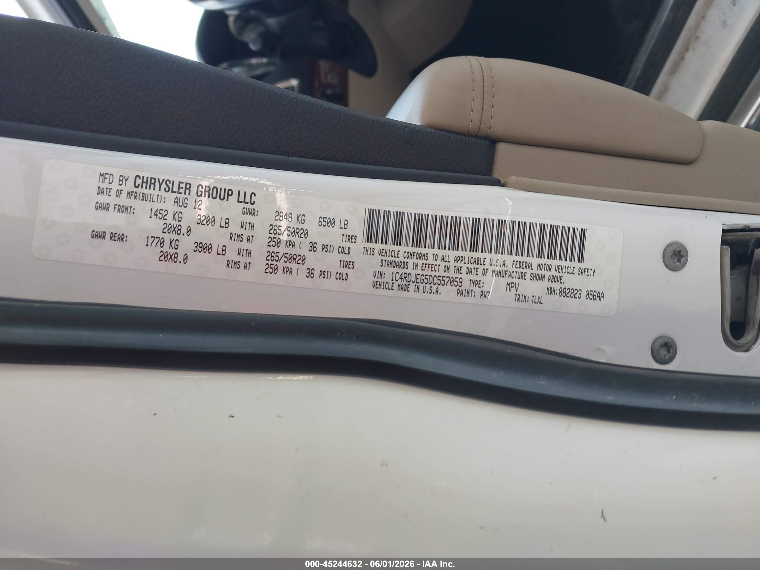 2013 Dodge Durango Citadel White vin: 1C4RDJEG5DC557059
