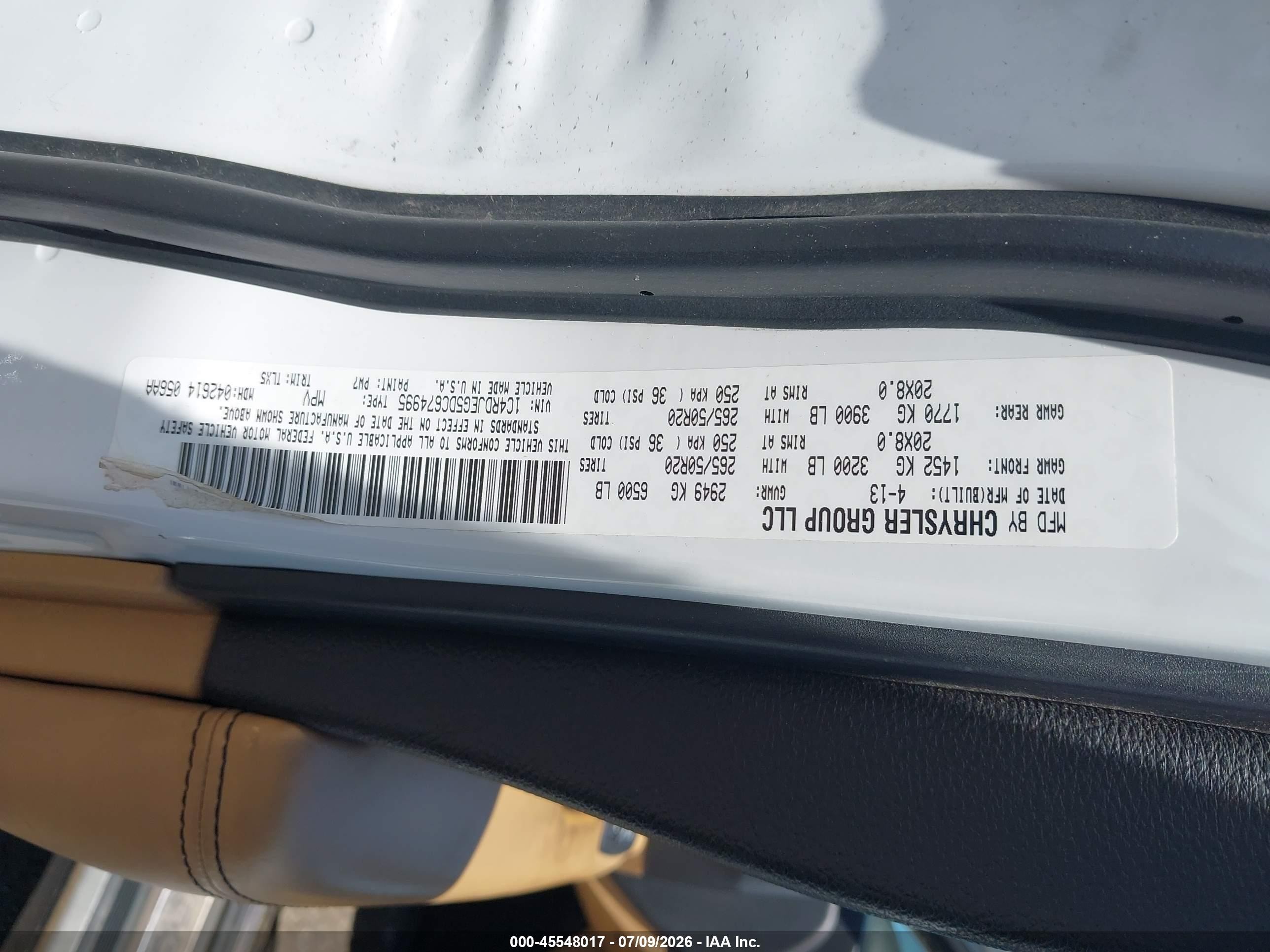 2013 Dodge Durango Citadel White vin: 1C4RDJEG5DC674995