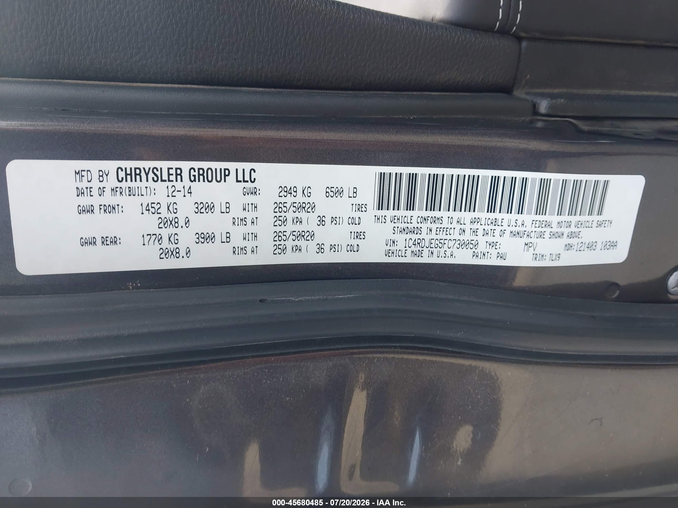 2015 Dodge Durango Citadel Gray vin: 1C4RDJEG5FC730050
