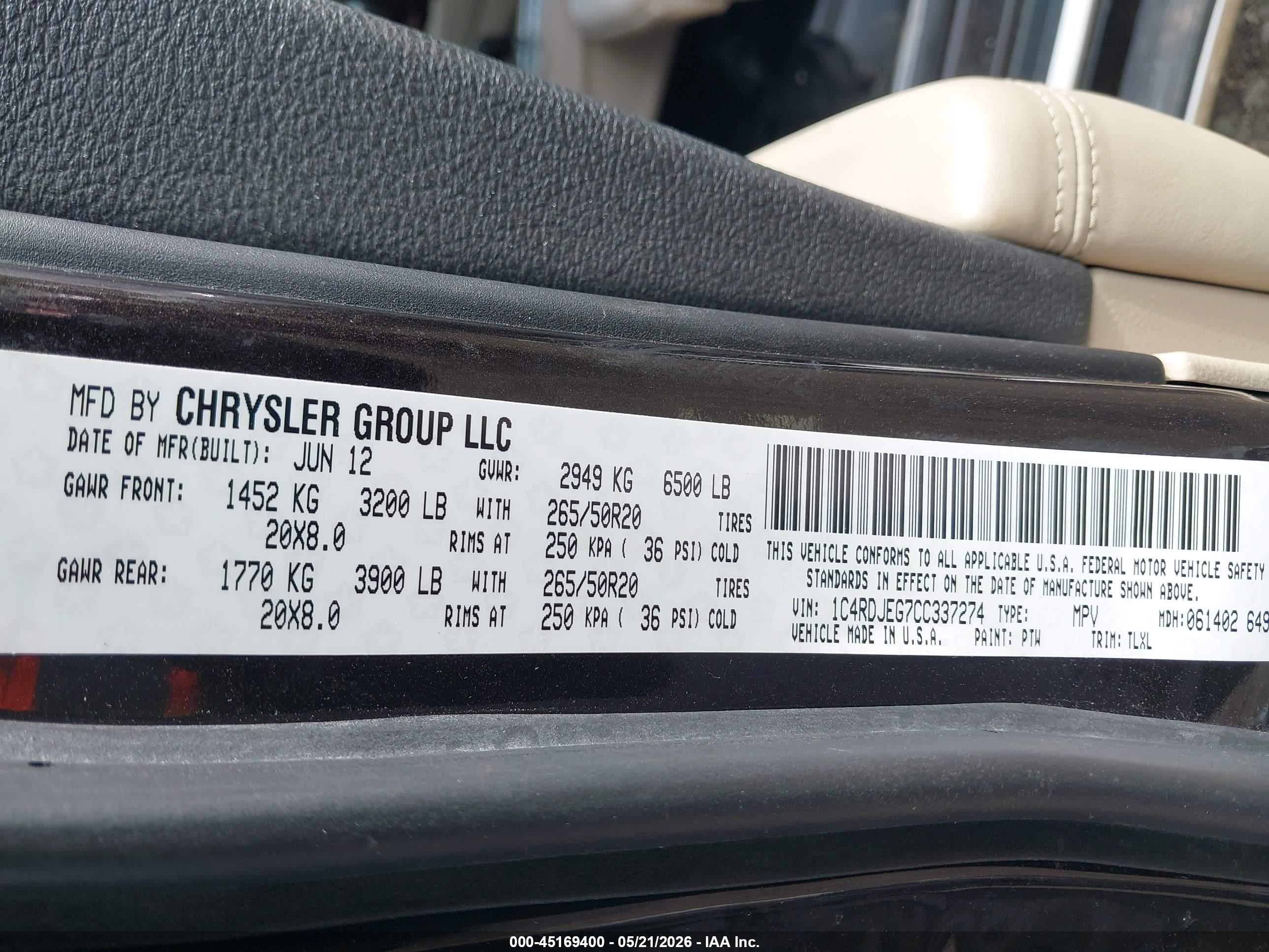 2012 Dodge Durango Citadel Dark Brown vin: 1C4RDJEG7CC337274