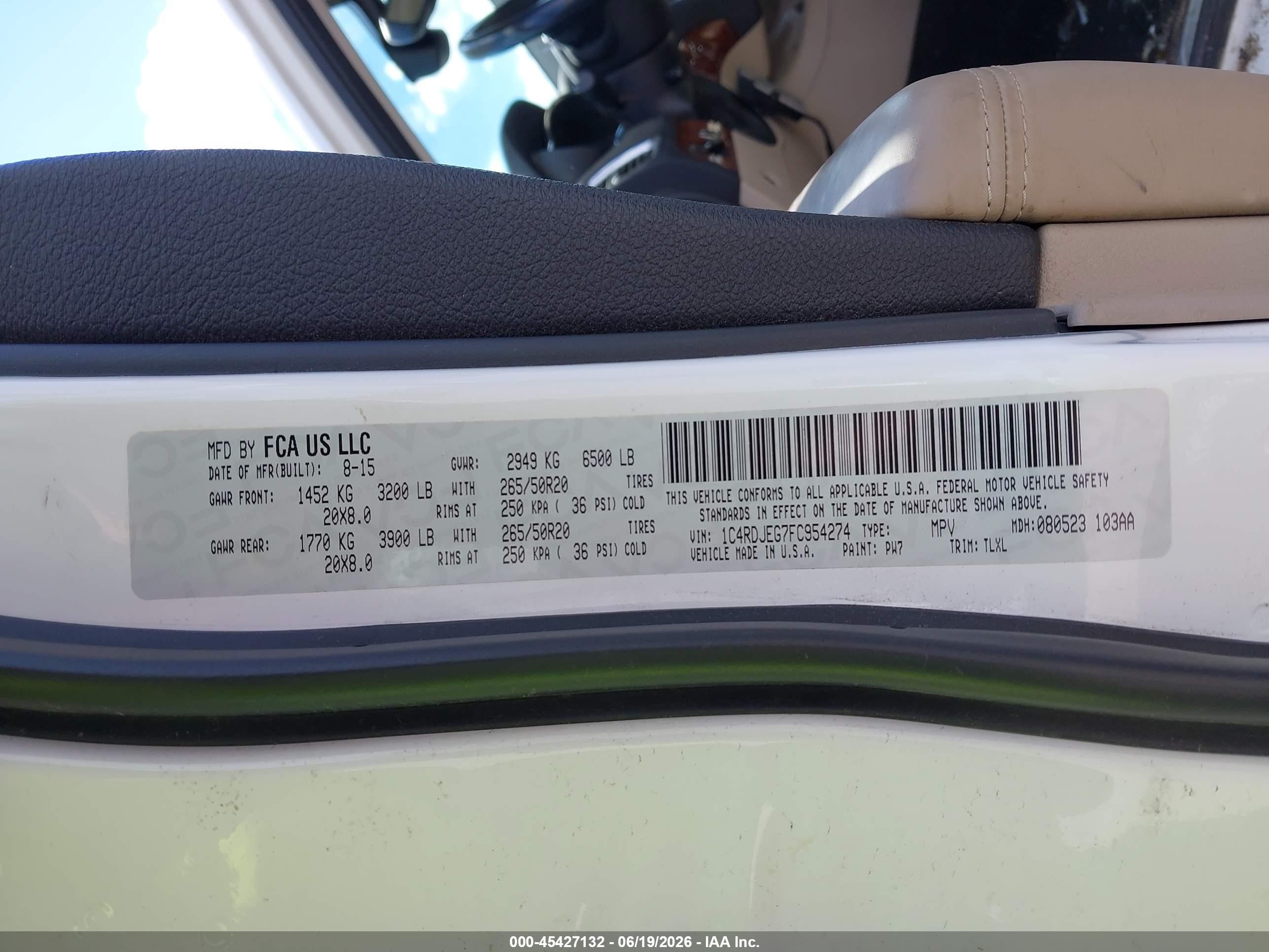 2015 Dodge Durango Citadel White vin: 1C4RDJEG7FC954274