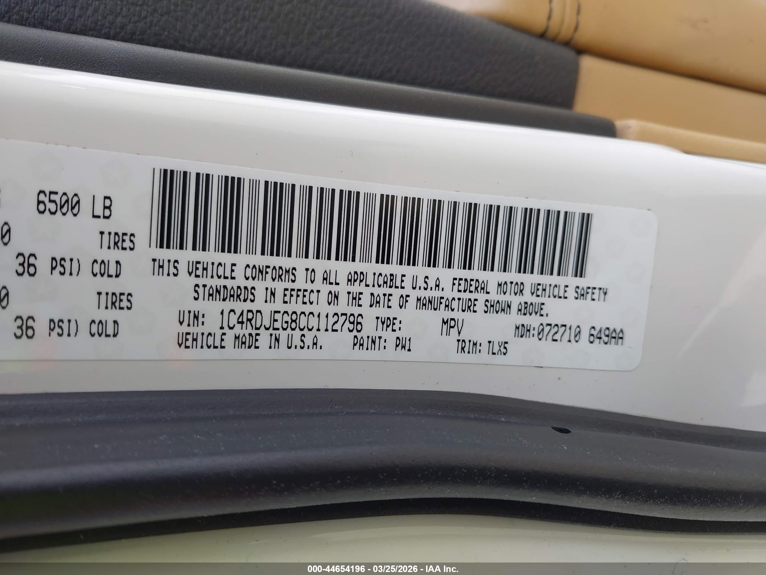 2012 Dodge Durango Citadel White vin: 1C4RDJEG8CC112796