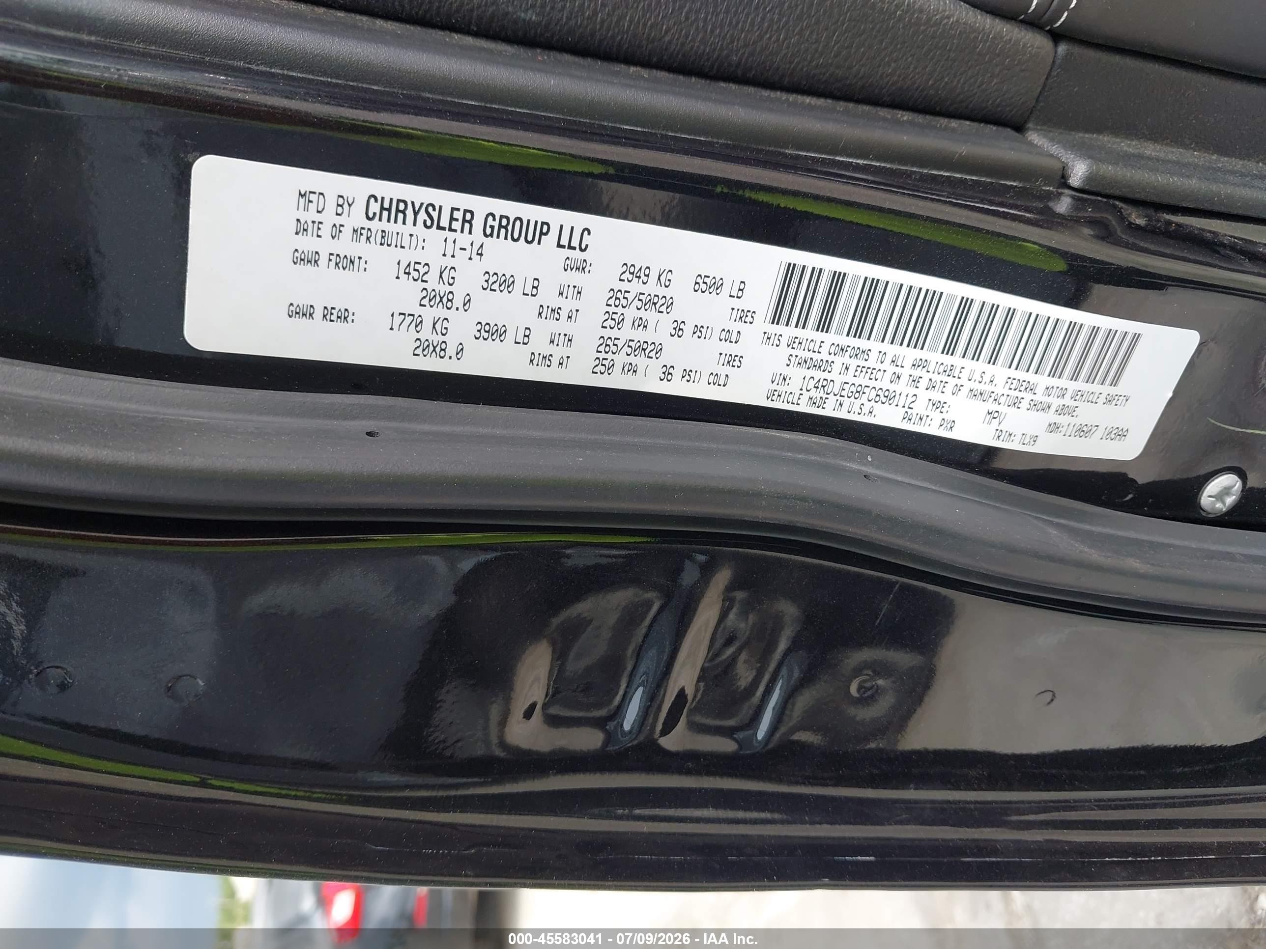 2015 Dodge Durango Citadel Black vin: 1C4RDJEG8FC690112