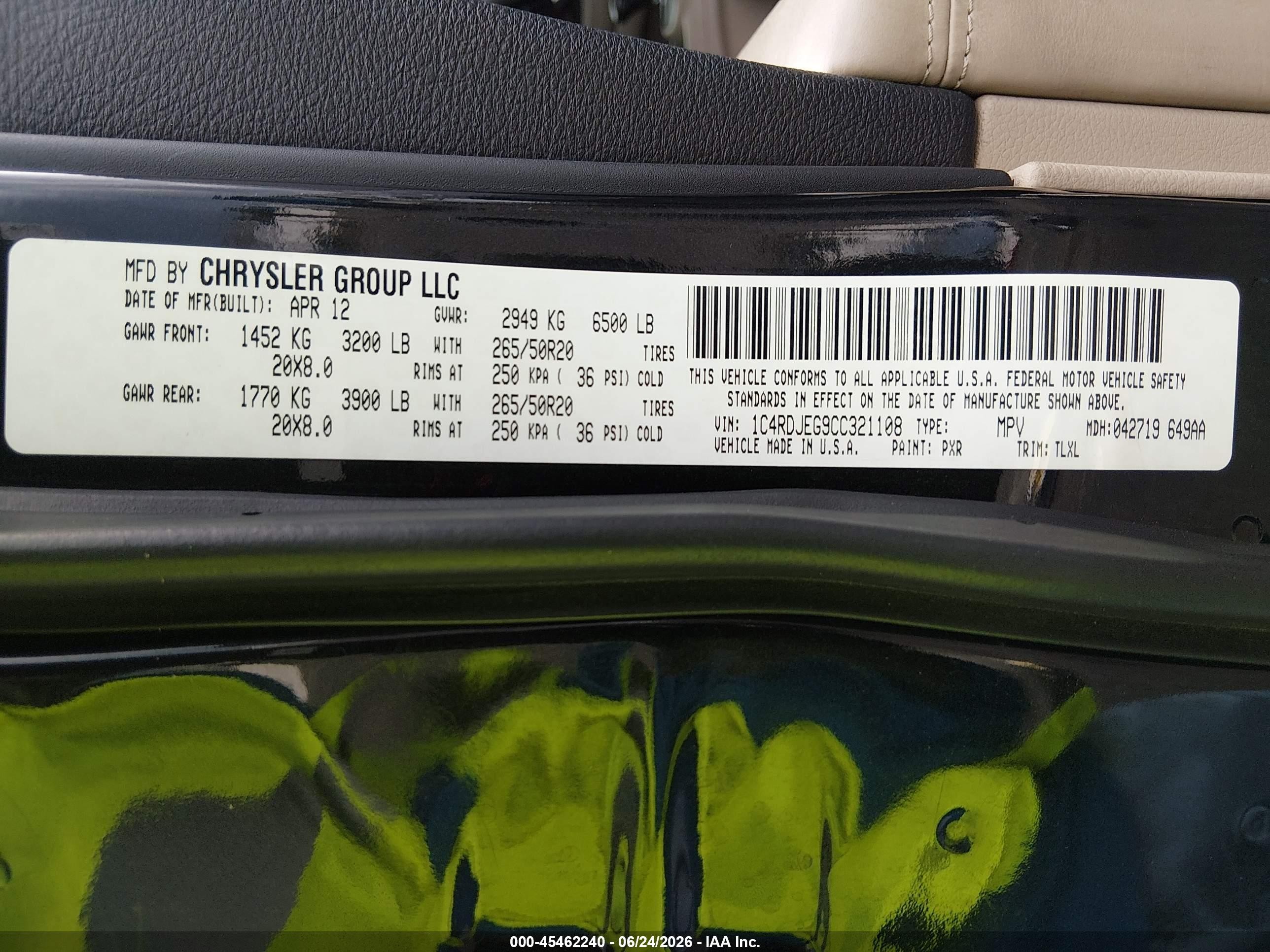 2012 Dodge Durango Citadel Black vin: 1C4RDJEG9CC321108