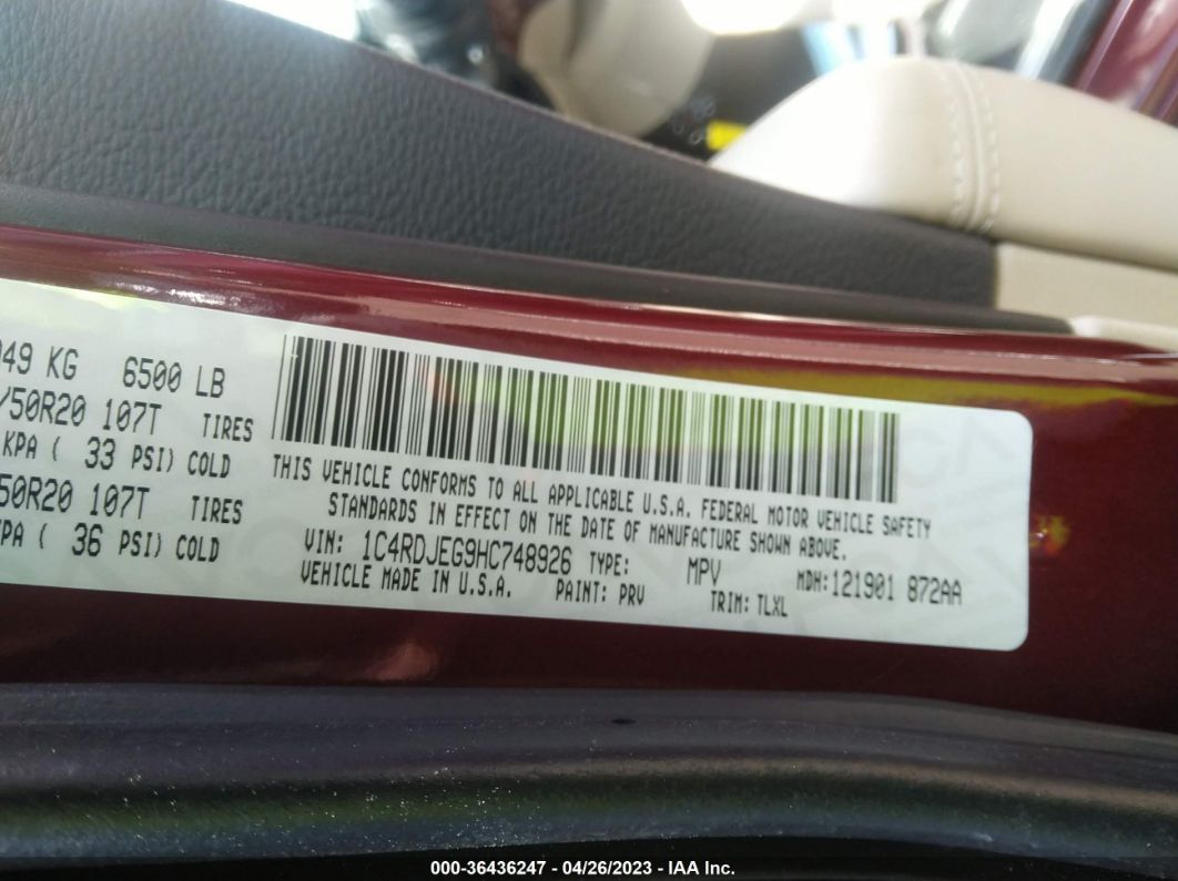 2017 Dodge Durango Citadel Burgundy vin: 1C4RDJEG9HC748926