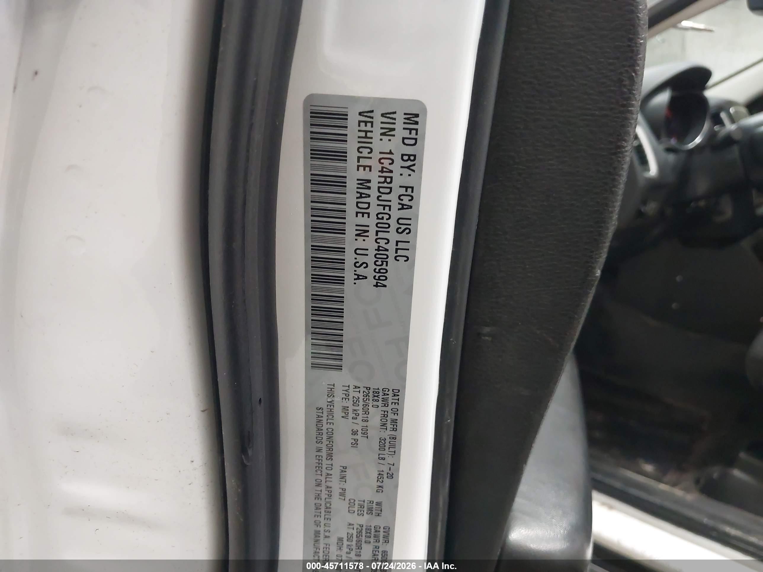 2020 Dodge Durango Pursuit Awd White vin: 1C4RDJFG0LC405994
