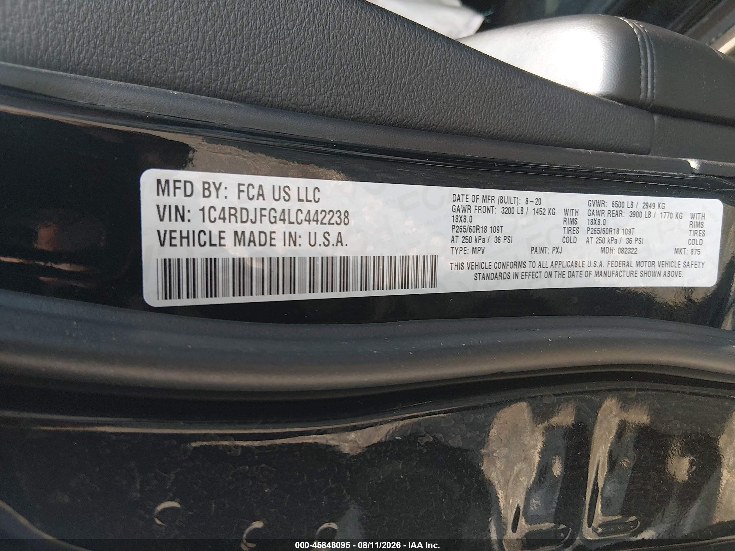 2020 Dodge Durango Pursuit Awd Black vin: 1C4RDJFG4LC442238