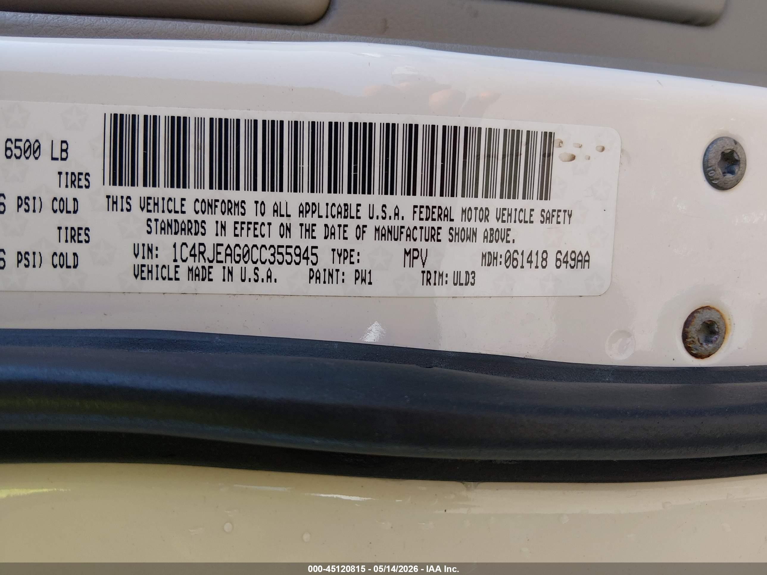 2012 Jeep Grand Cherokee Laredo Белый vin: 1C4RJEAG0CC355945