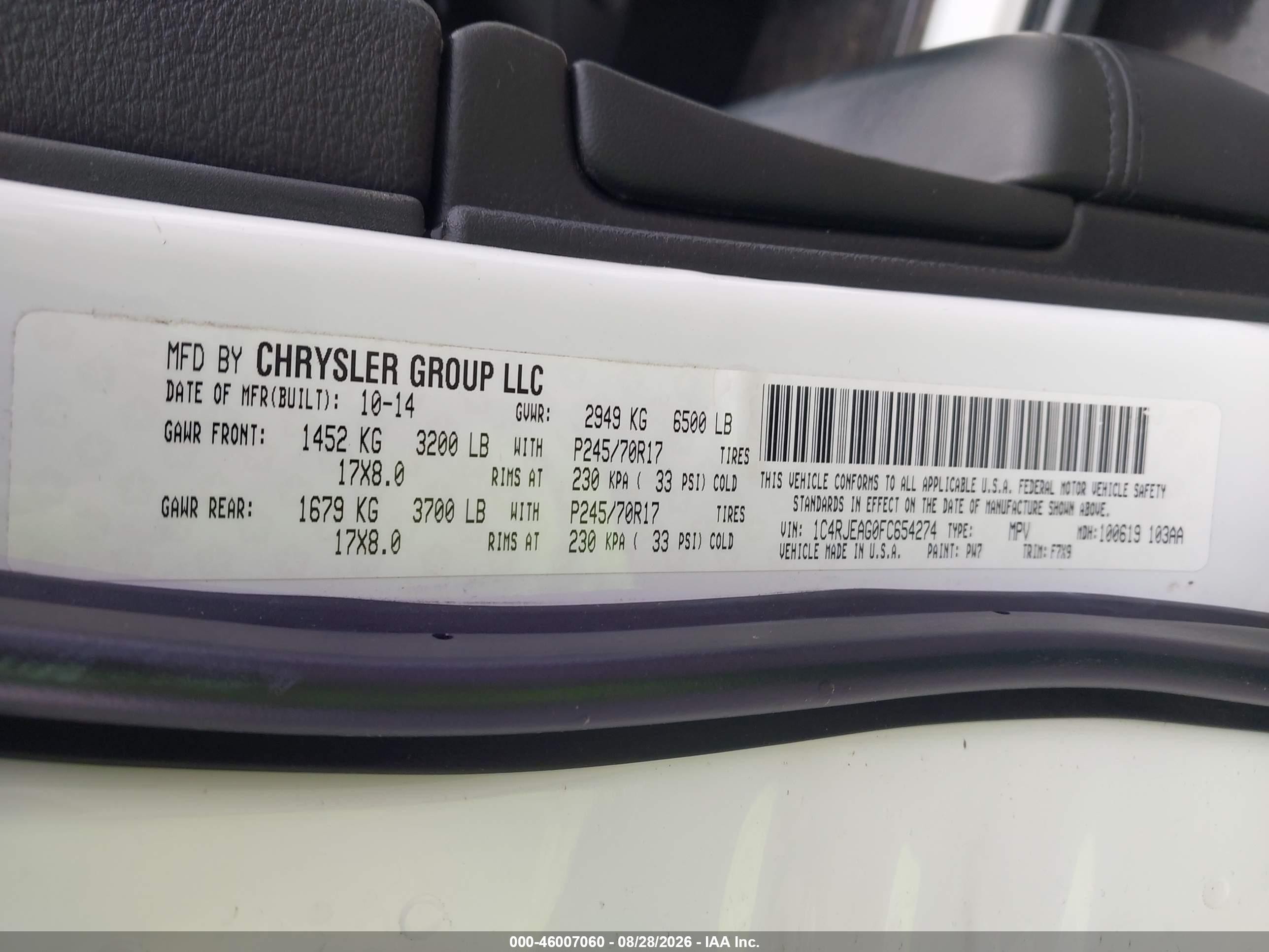 2015 Jeep Grand Cherokee Laredo Белый vin: 1C4RJEAG0FC654274