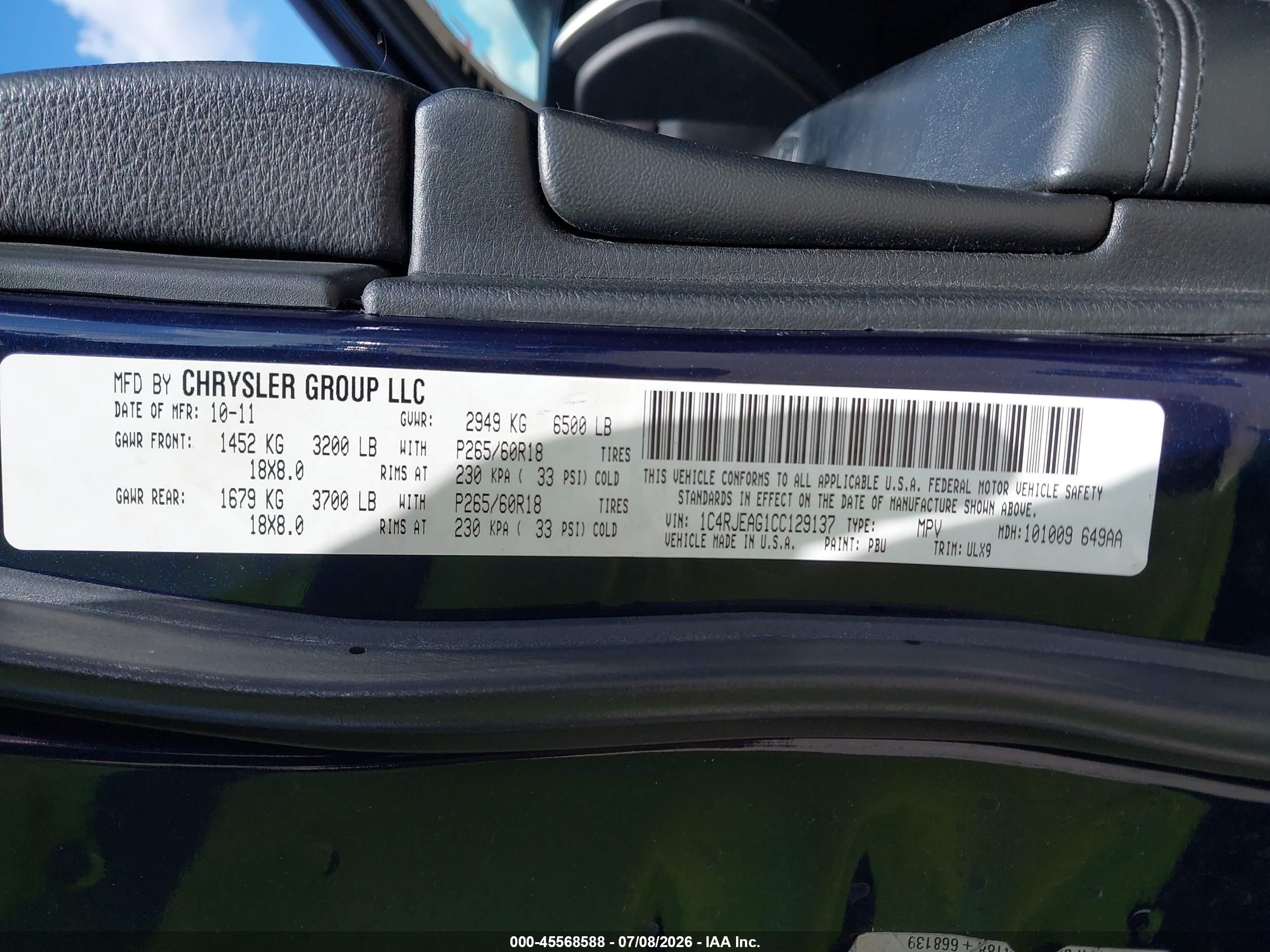2012 Jeep Grand Cherokee Laredo Blue vin: 1C4RJEAG1CC129137