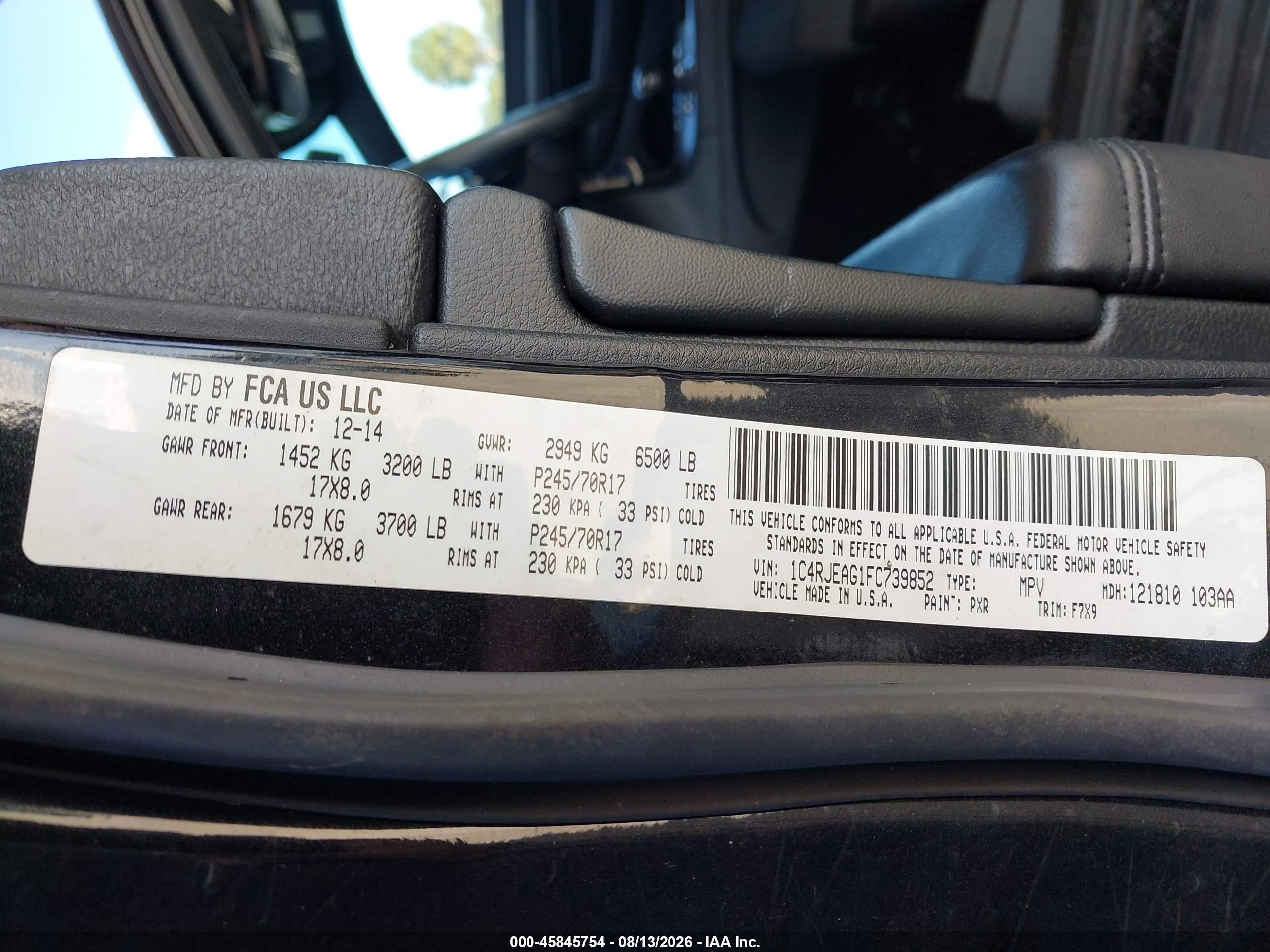 2015 Jeep Grand Cherokee Laredo Black vin: 1C4RJEAG1FC739852