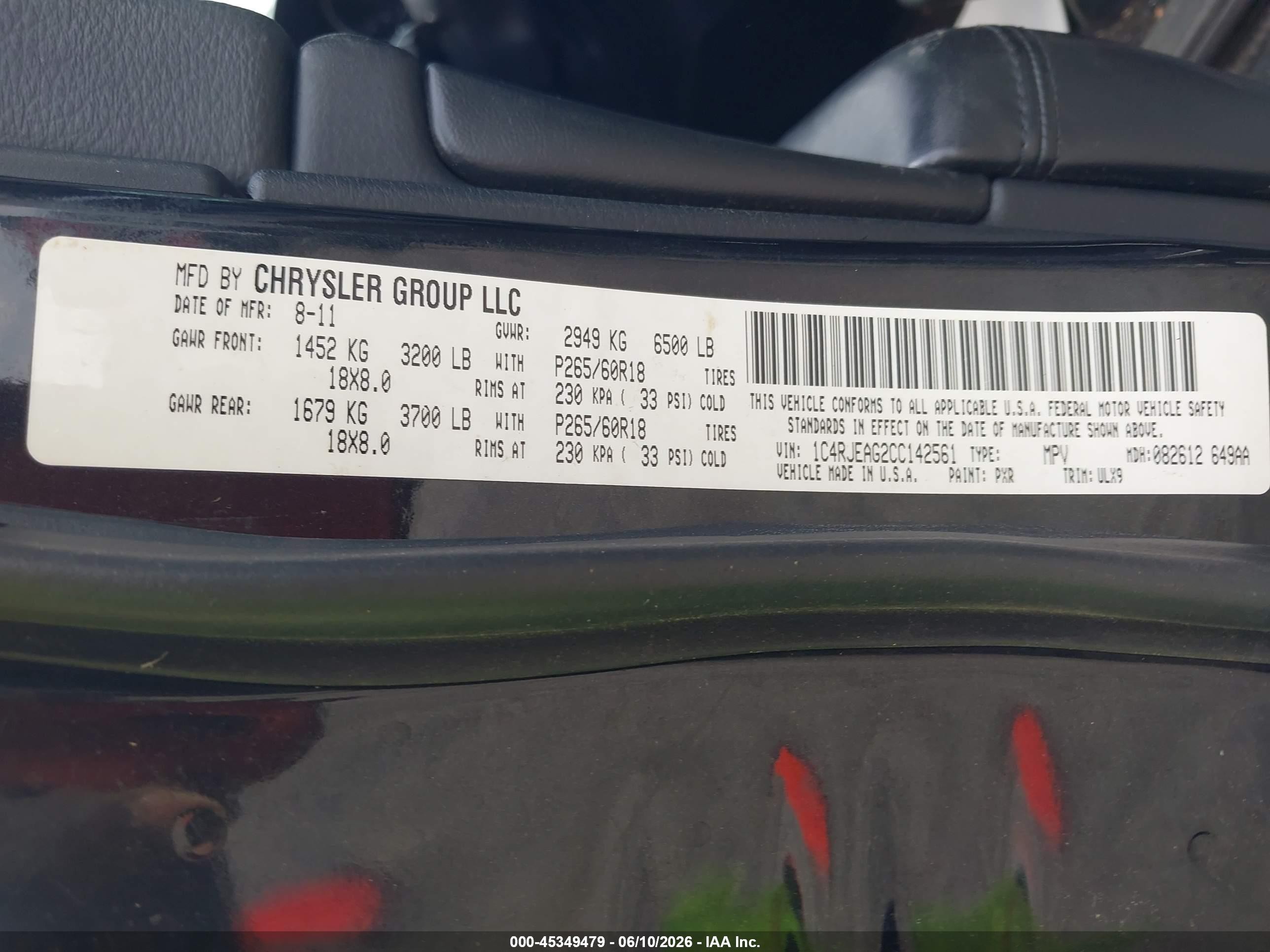 2012 Jeep Grand Cherokee Laredo Black vin: 1C4RJEAG2CC142561