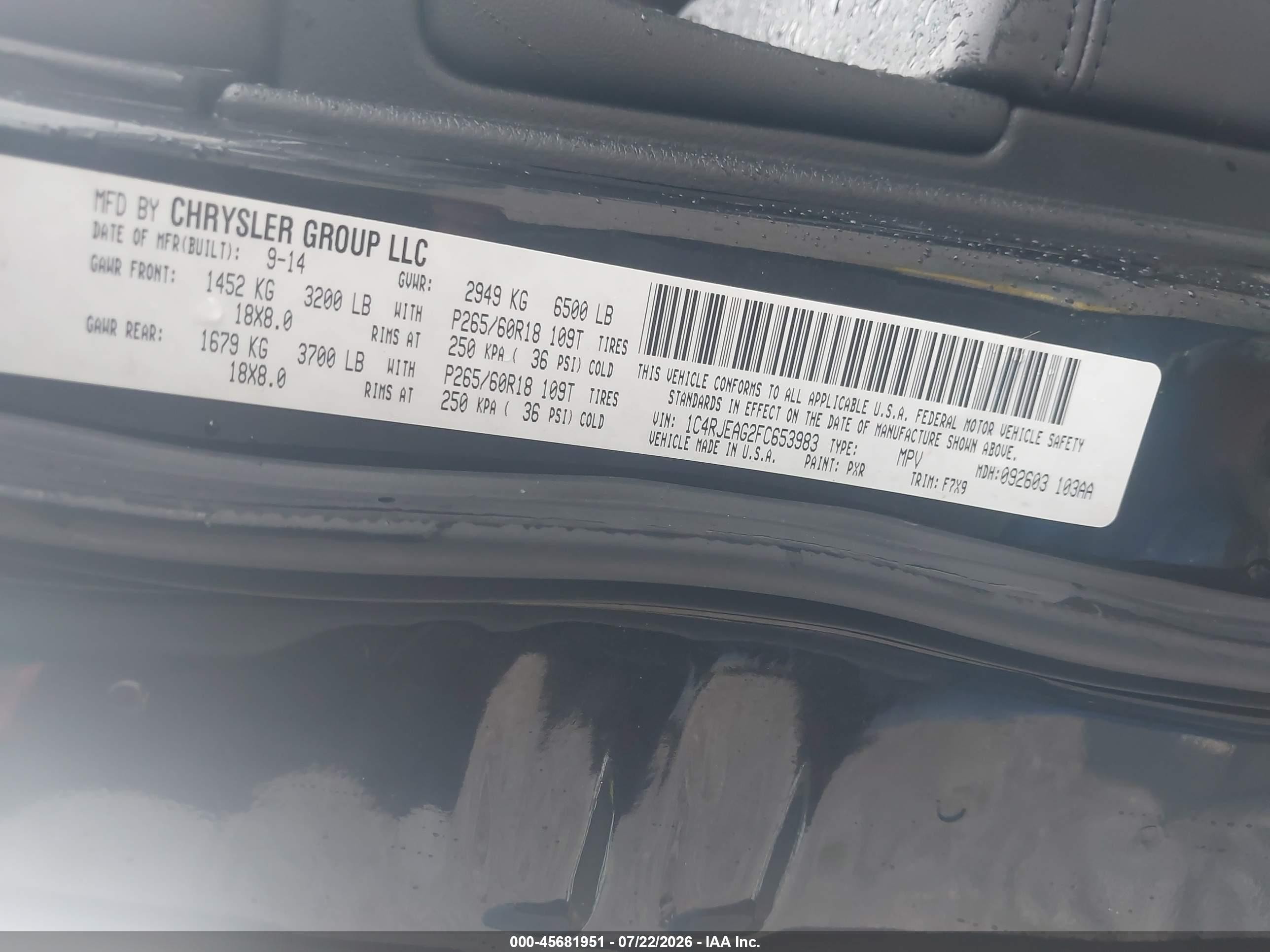 2015 Jeep Grand Cherokee Laredo Black vin: 1C4RJEAG2FC653983