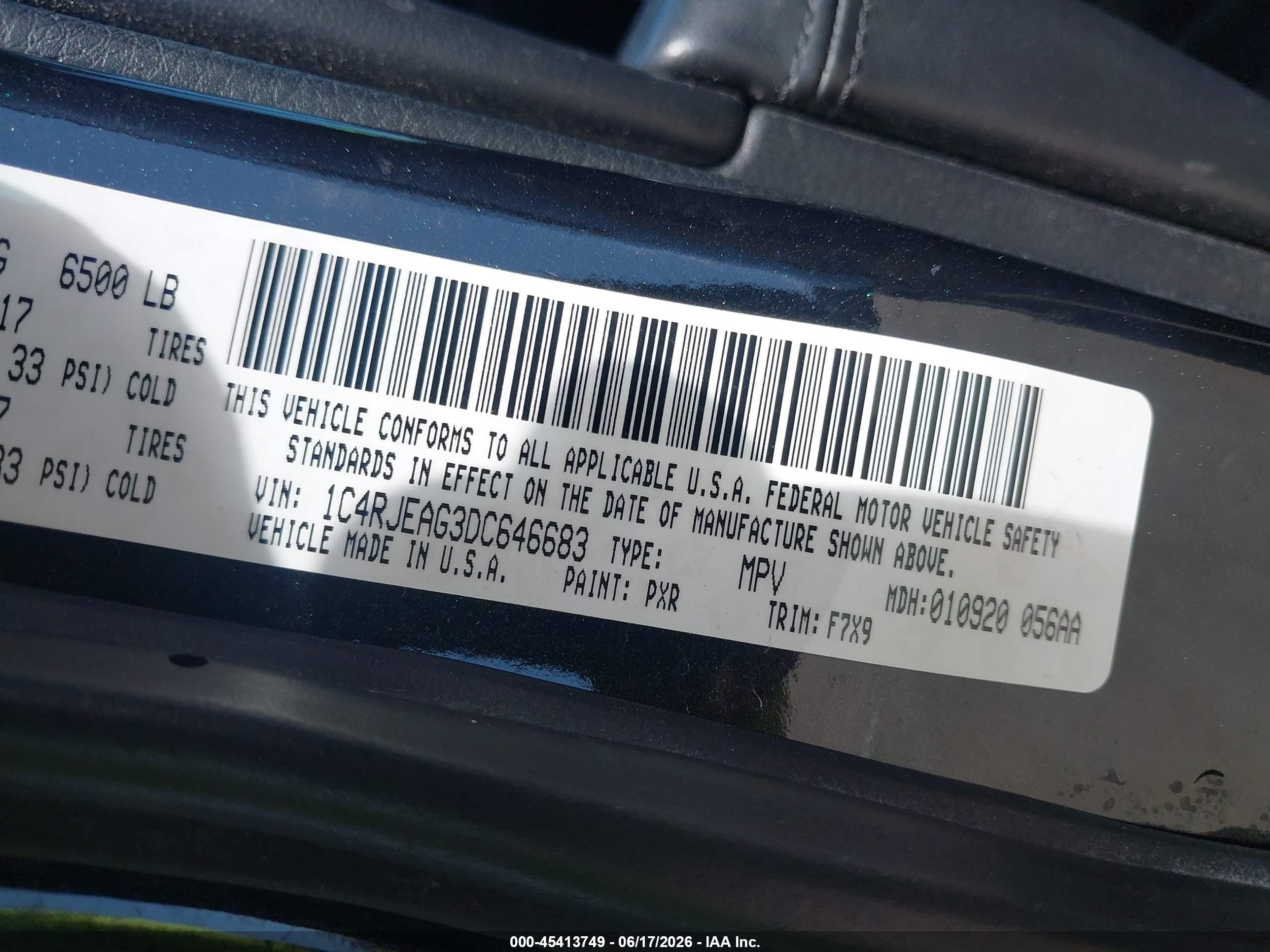 2013 Jeep Grand Cherokee Laredo Black vin: 1C4RJEAG3DC646683