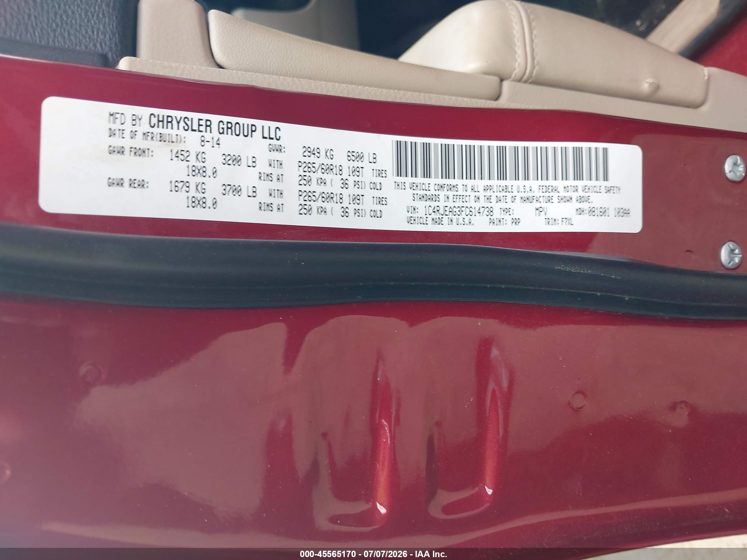 2015 Jeep Grand Cherokee Laredo Red vin: 1C4RJEAG3FC614738