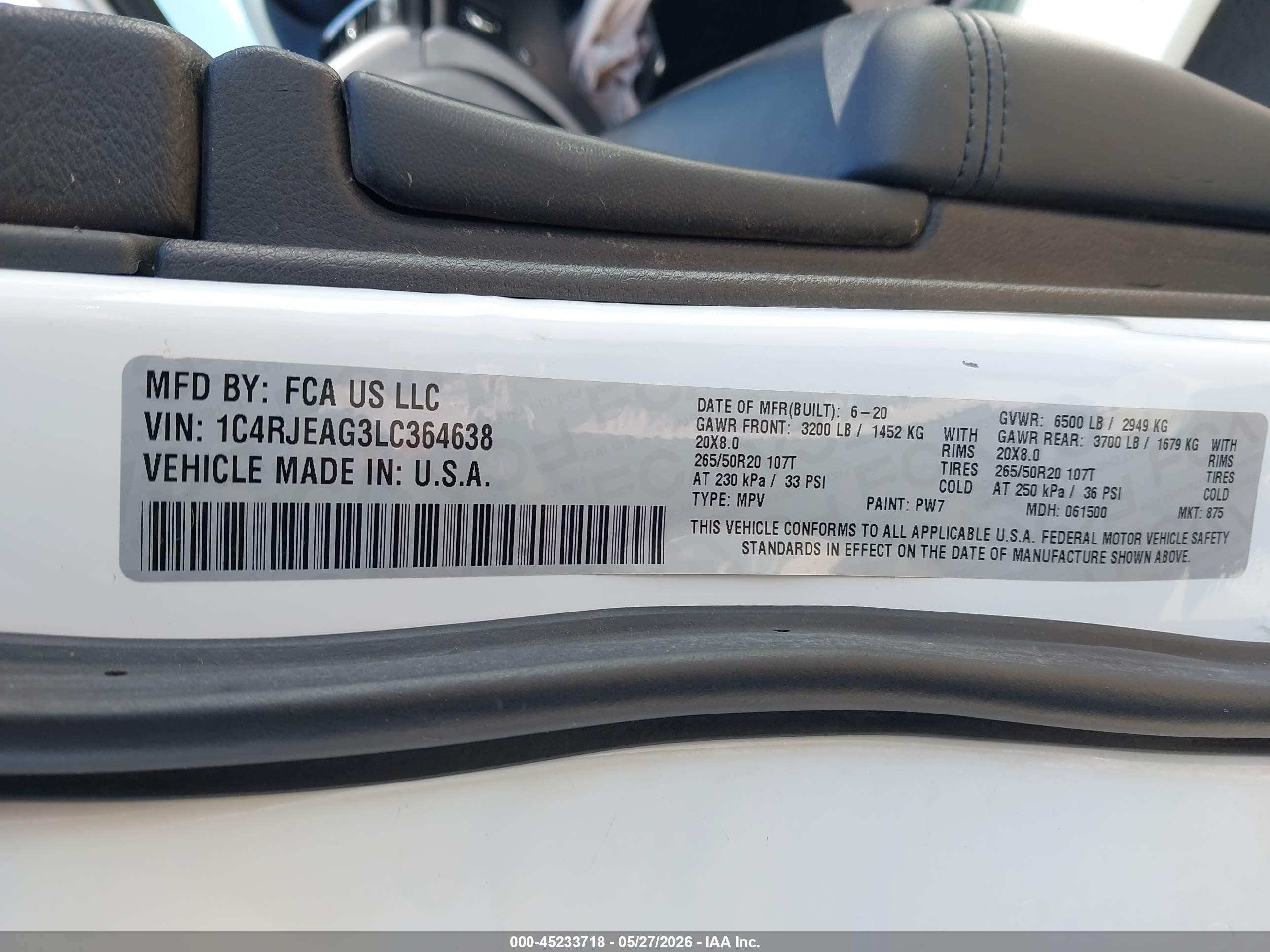 2020 Jeep Grand Cherokee Altitude 4x2 White vin: 1C4RJEAG3LC364638