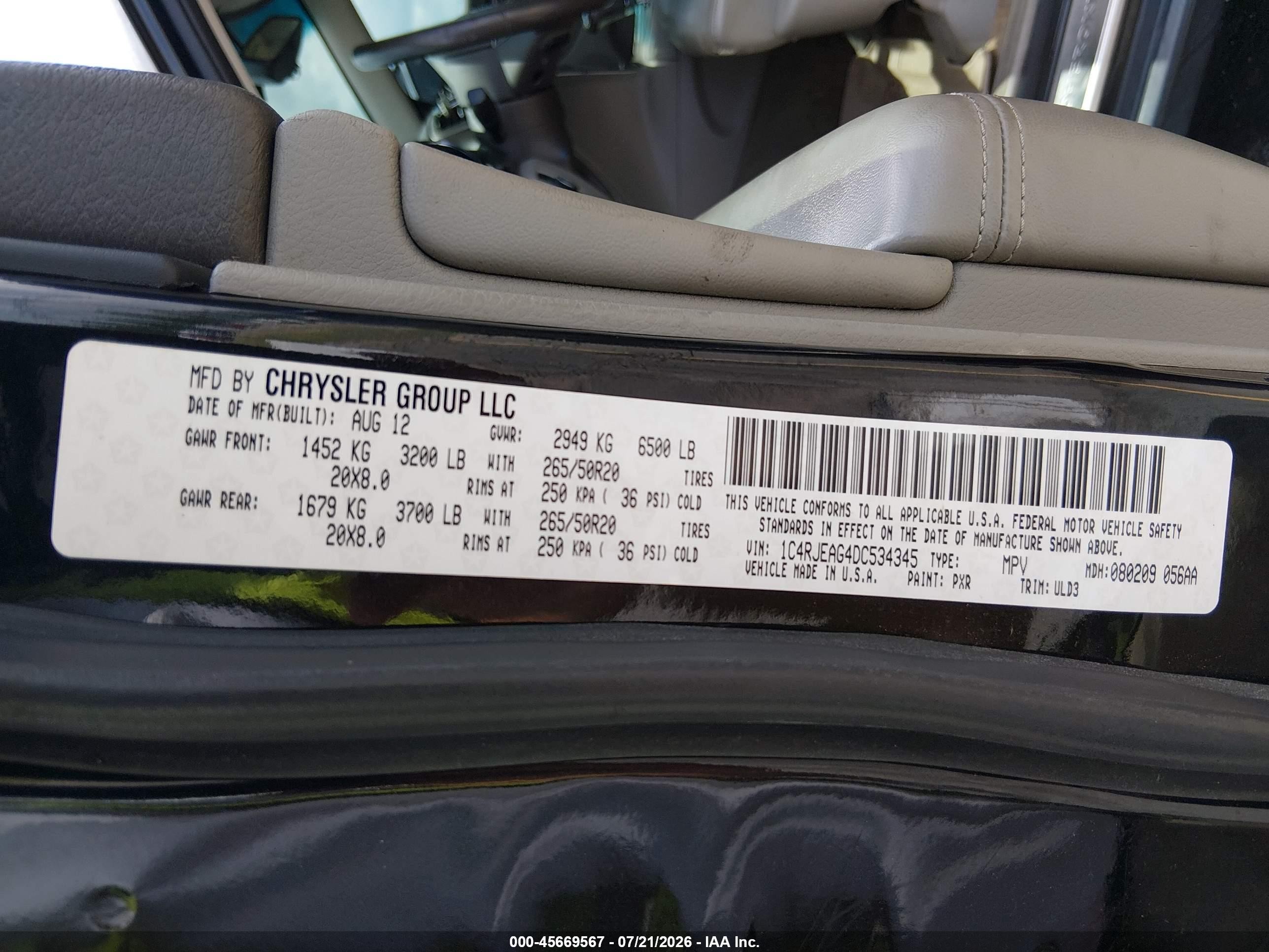 2013 Jeep Grand Cherokee Laredo Black vin: 1C4RJEAG4DC534345