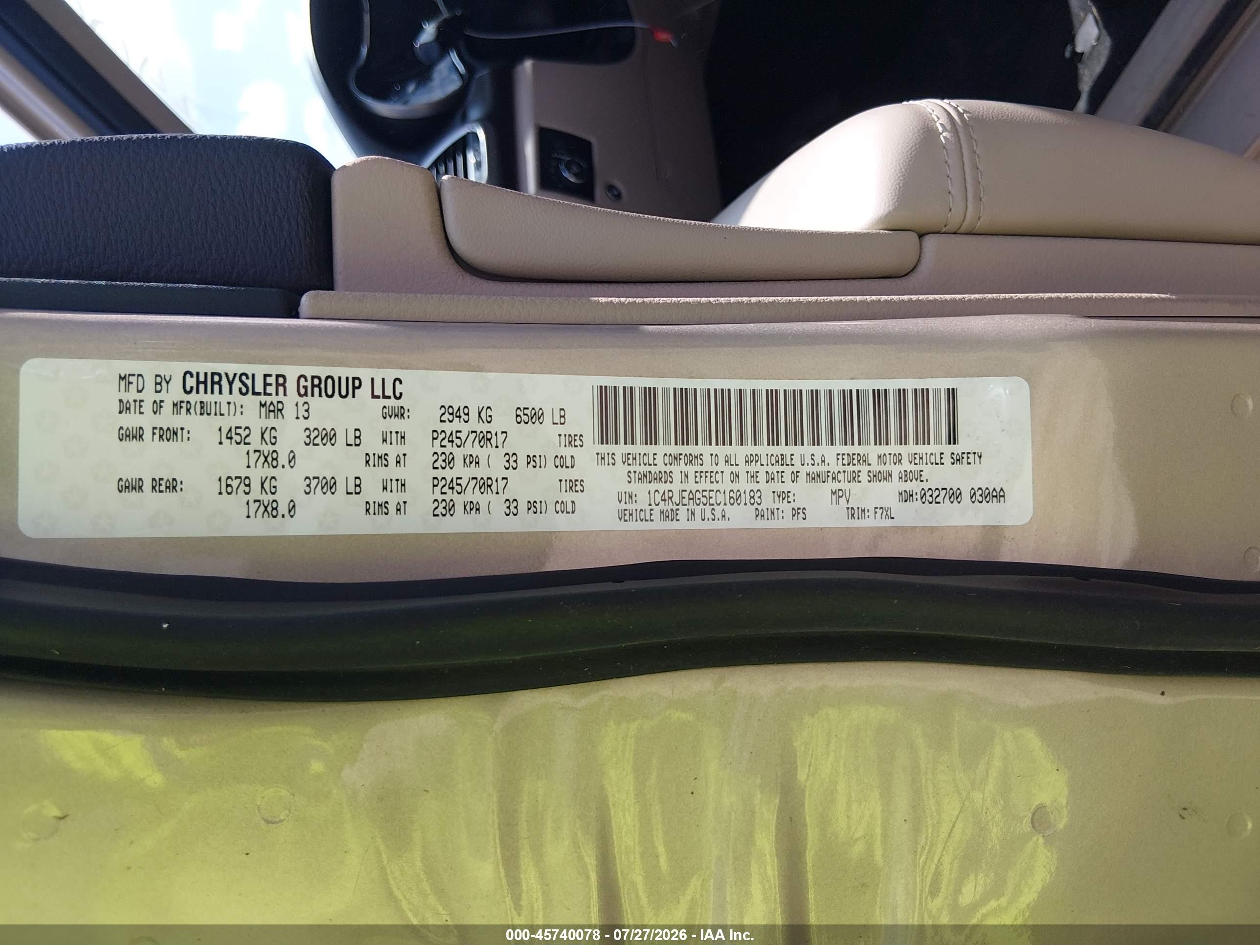 2014 Jeep Grand Cherokee Laredo Tan vin: 1C4RJEAG5EC160183