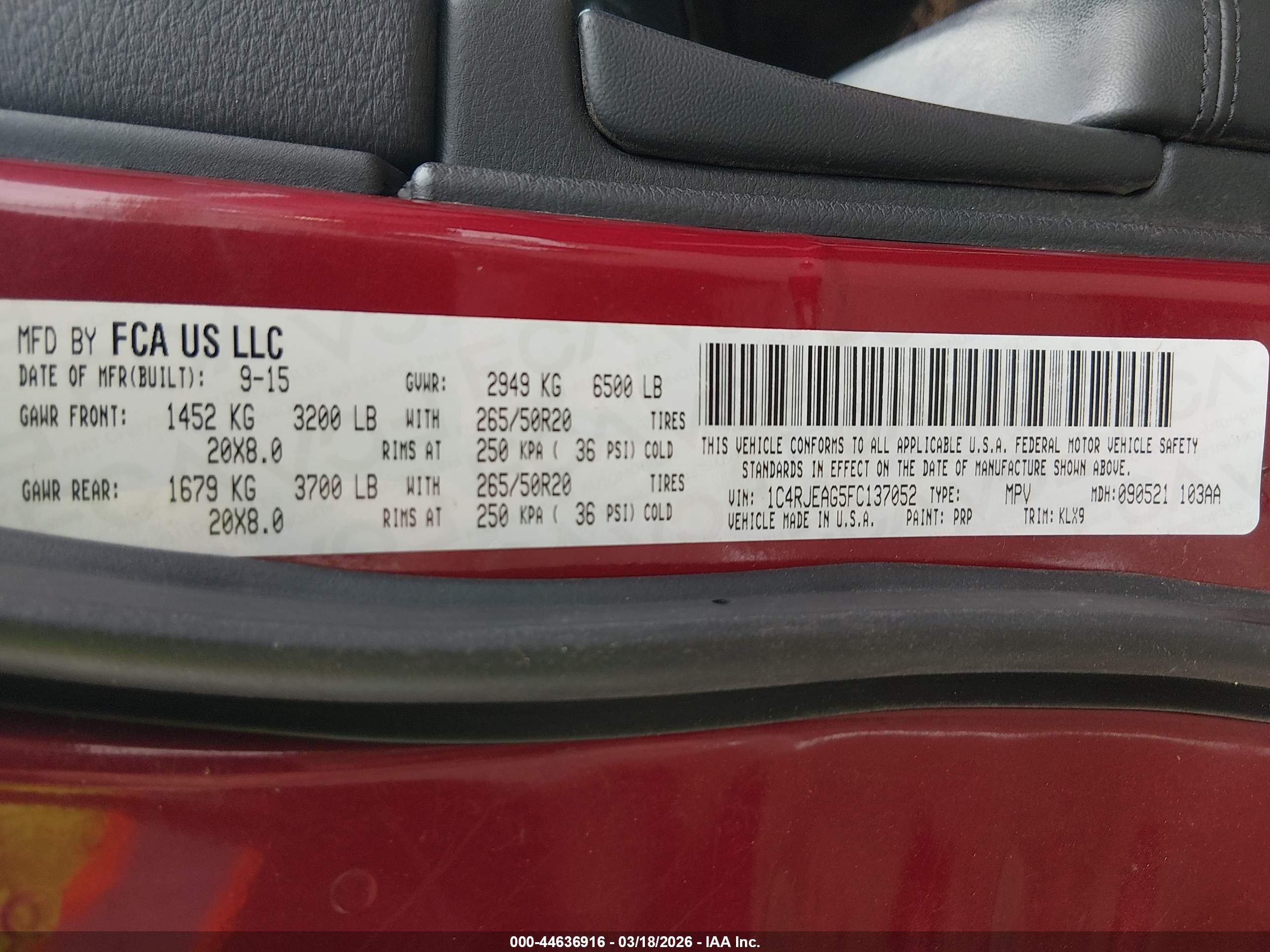 2015 Jeep Grand Cherokee Altitude Red vin: 1C4RJEAG5FC137052