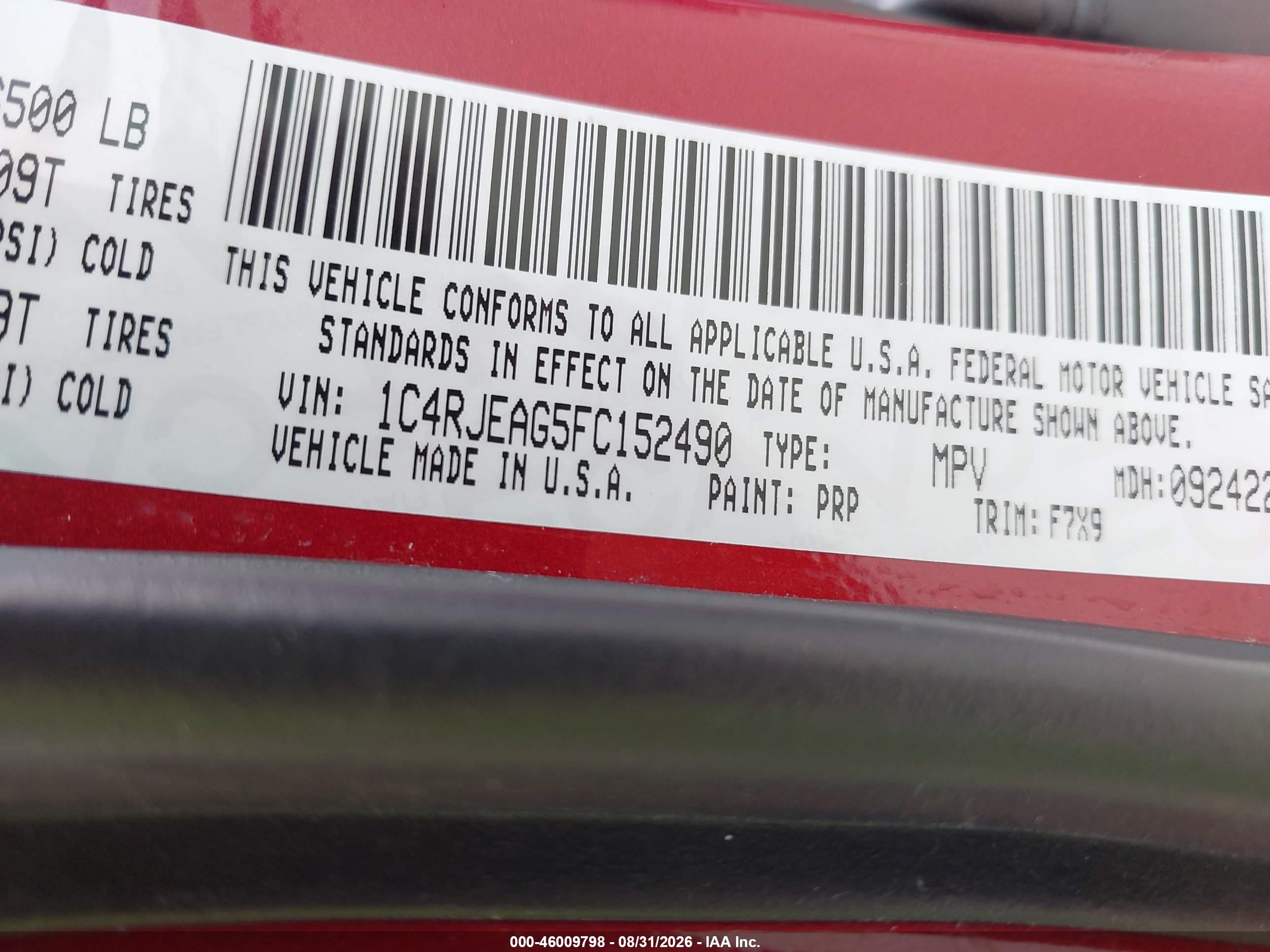 2015 Jeep Grand Cherokee Laredo Burgundy vin: 1C4RJEAG5FC152490