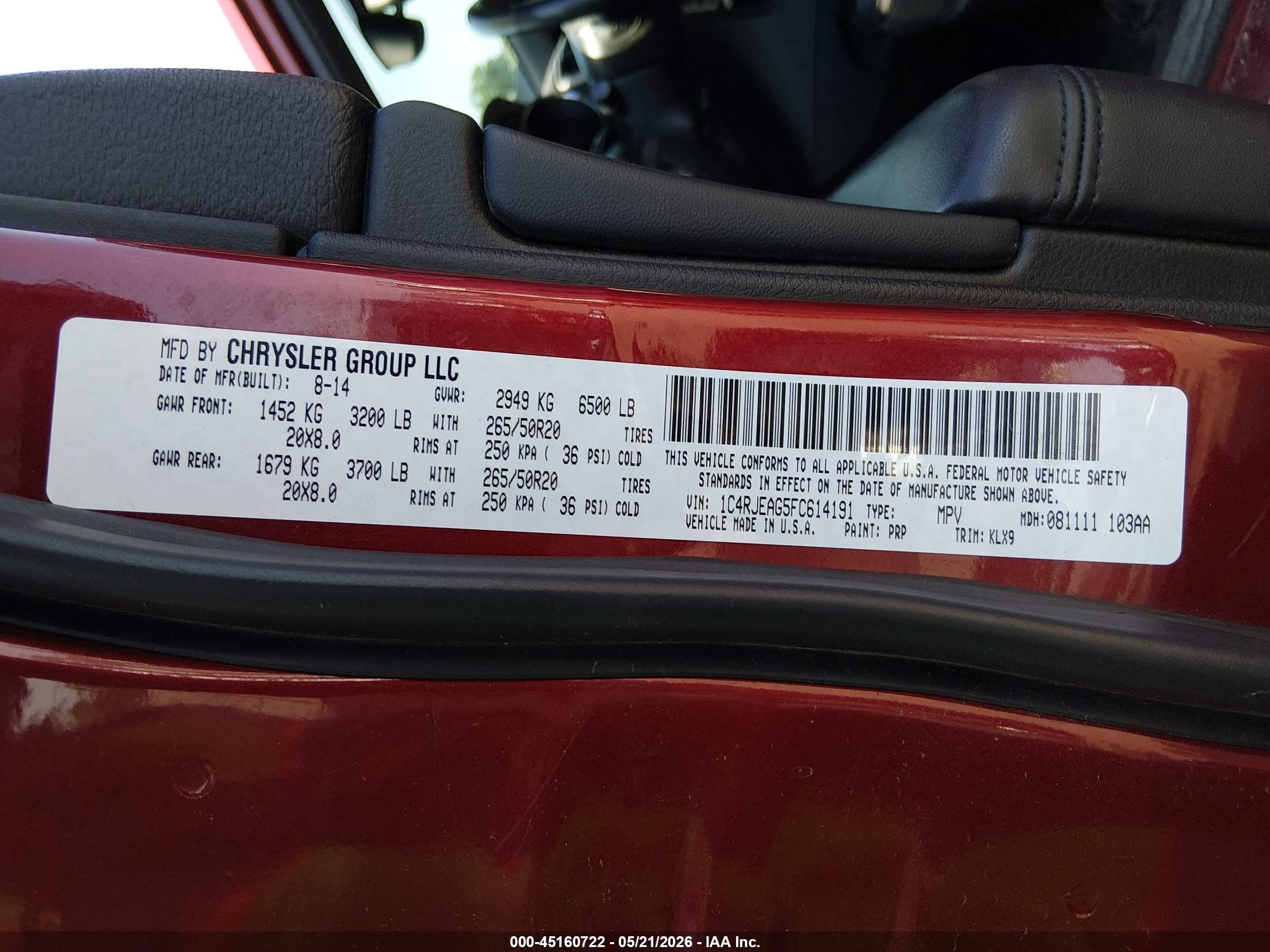 2015 Jeep Grand Cherokee Altitude Red vin: 1C4RJEAG5FC614191
