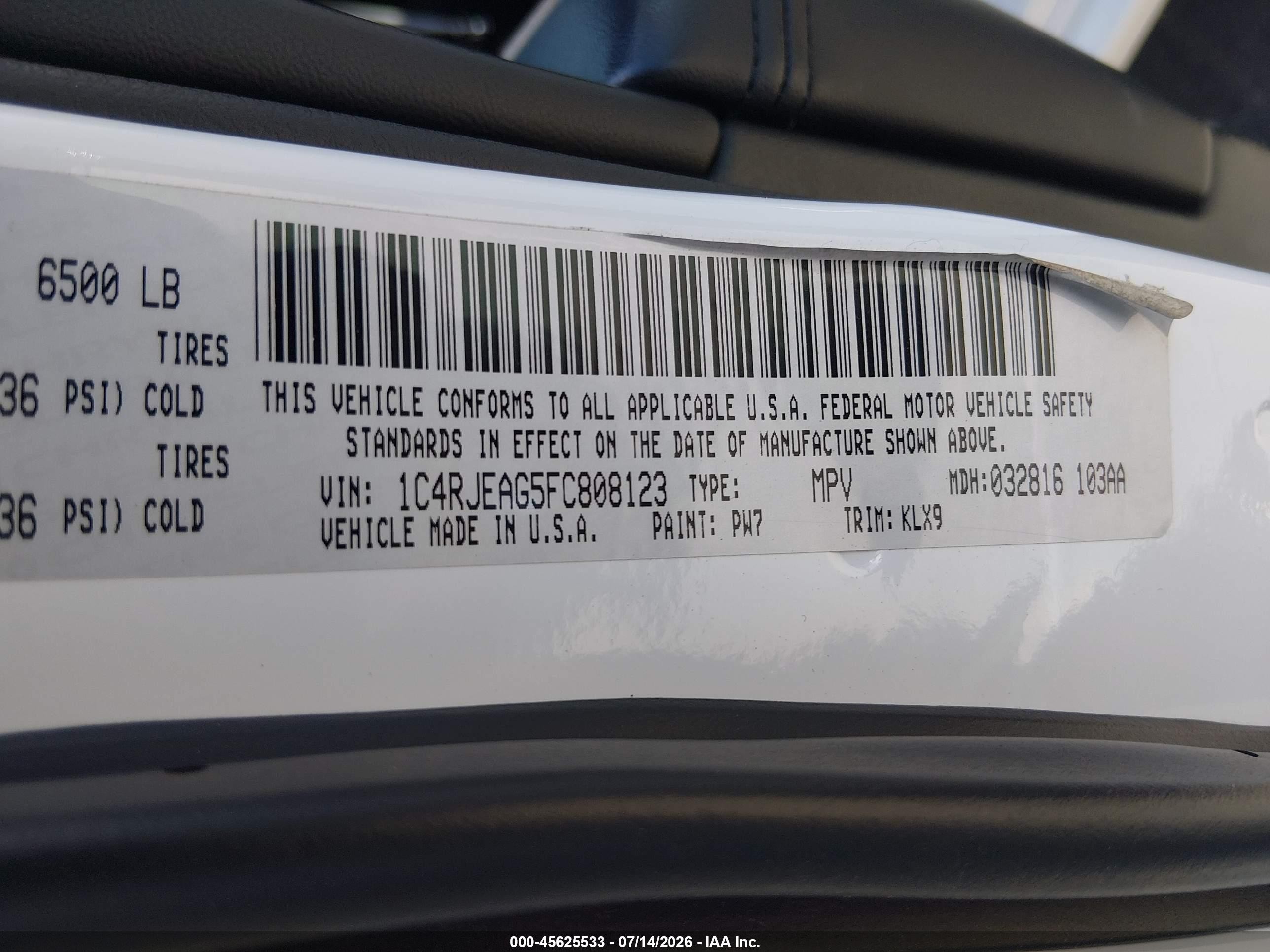 2015 Jeep Grand Cherokee Altitude White vin: 1C4RJEAG5FC808123