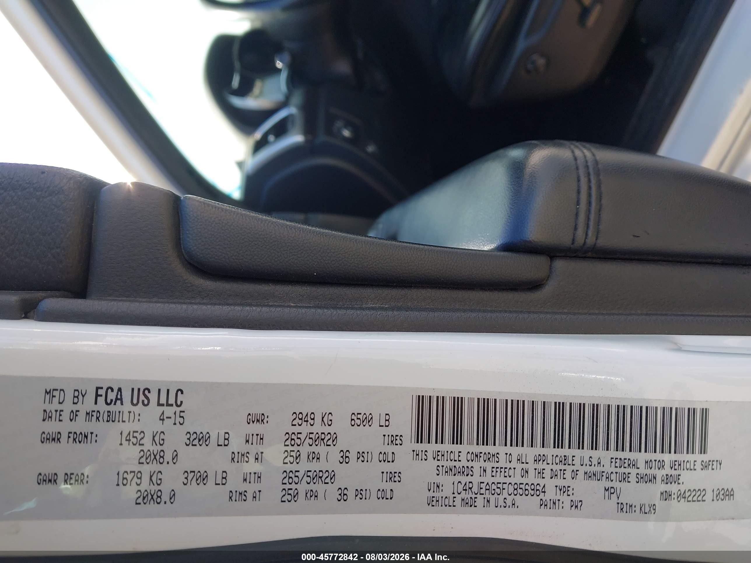 2015 Jeep Grand Cherokee Altitude White vin: 1C4RJEAG5FC856964