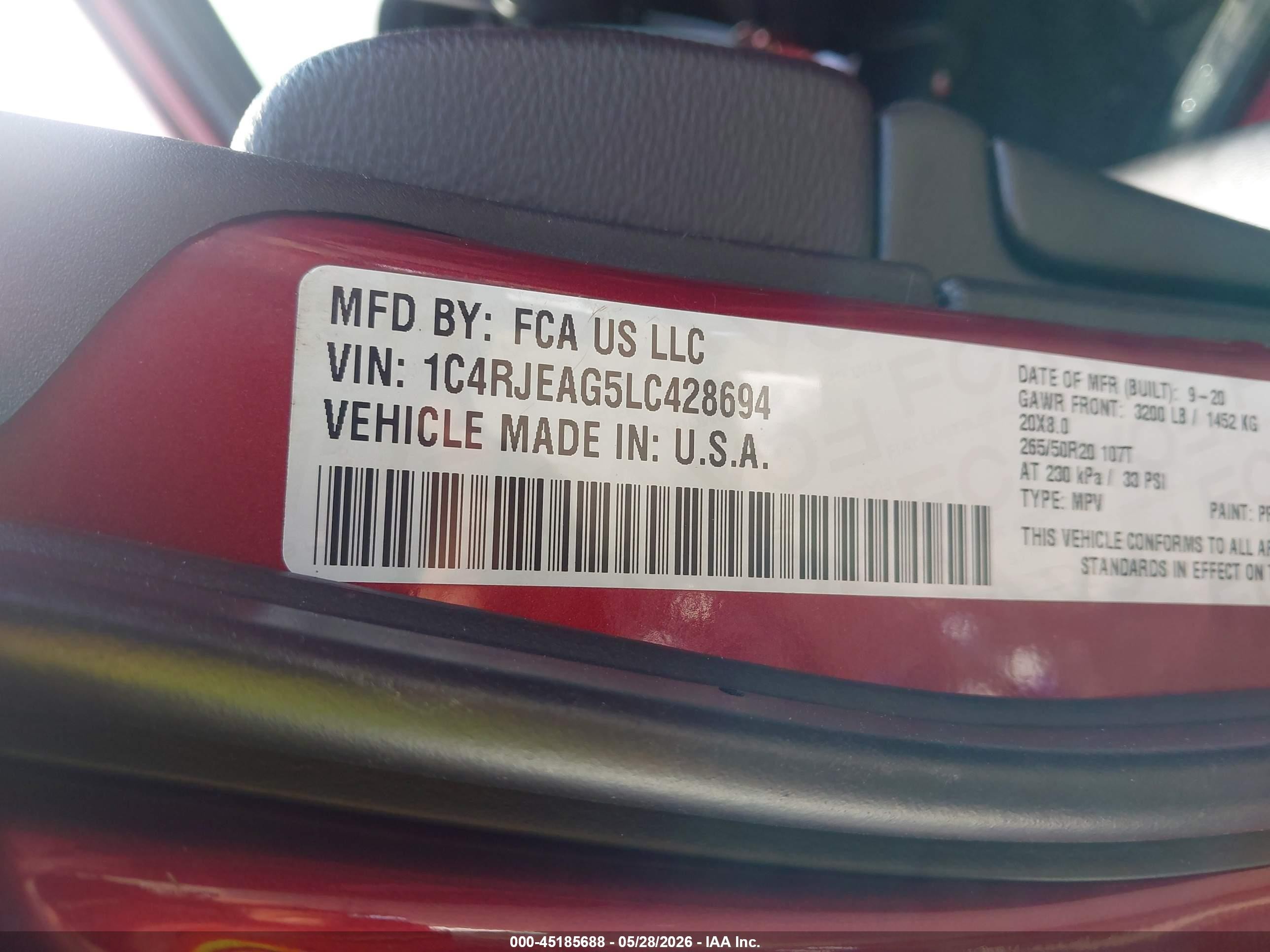2020 Jeep Grand Cherokee Altitude 4x2 Burgundy vin: 1C4RJEAG5LC428694
