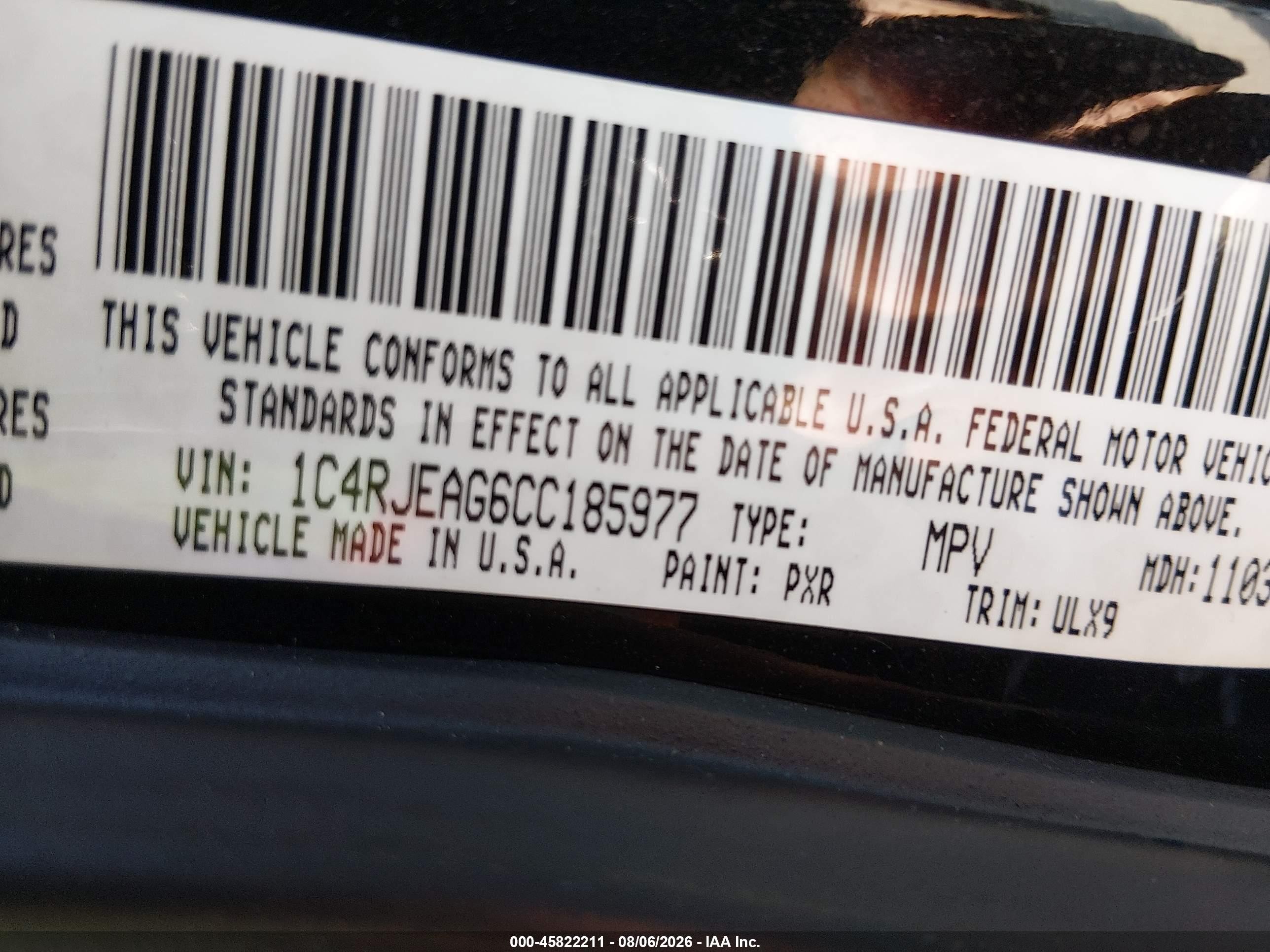 2012 Jeep Grand Cherokee Laredo Black vin: 1C4RJEAG6CC185977