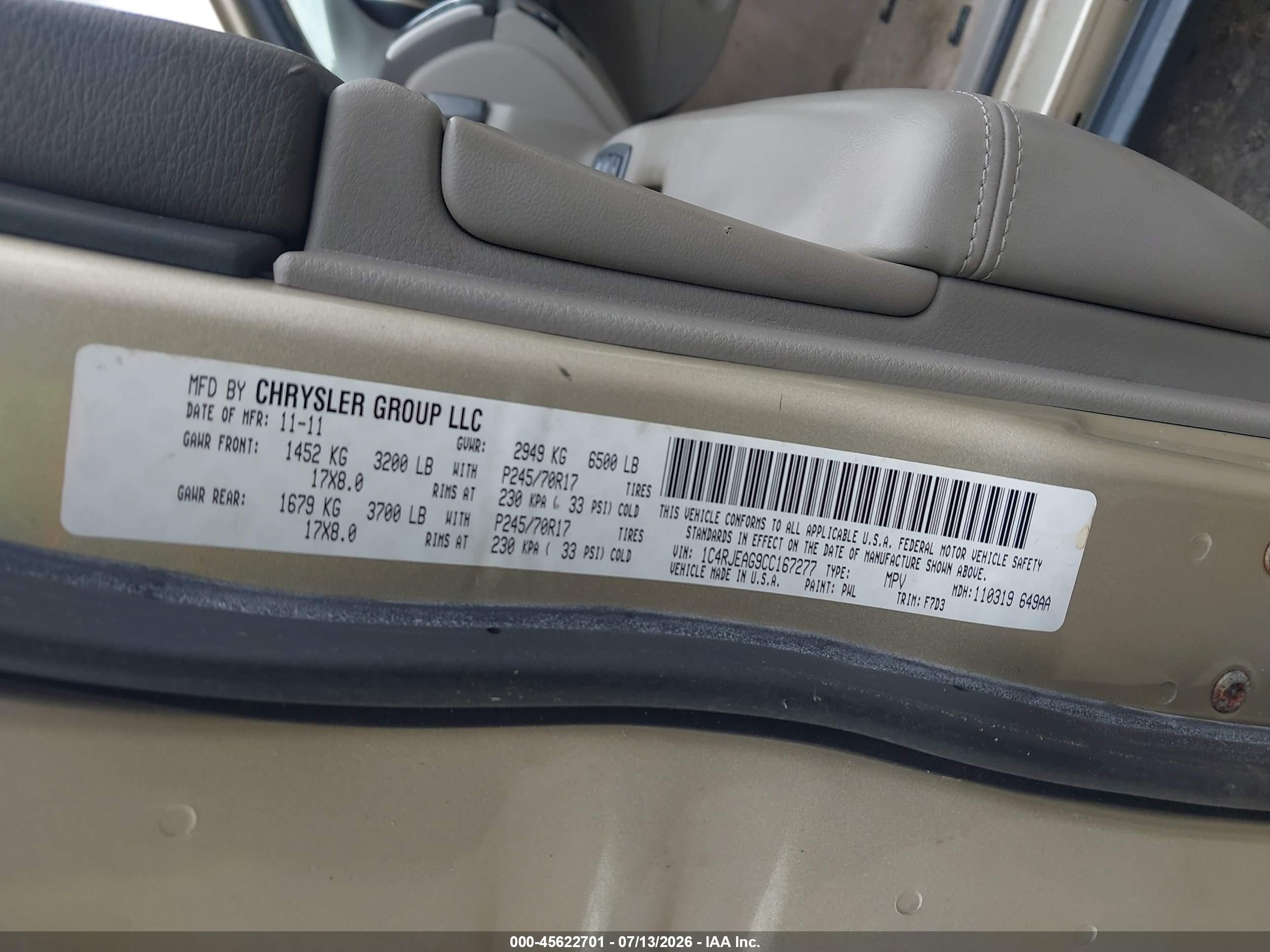 2012 Jeep Grand Cherokee Laredo Beige vin: 1C4RJEAG9CC167277