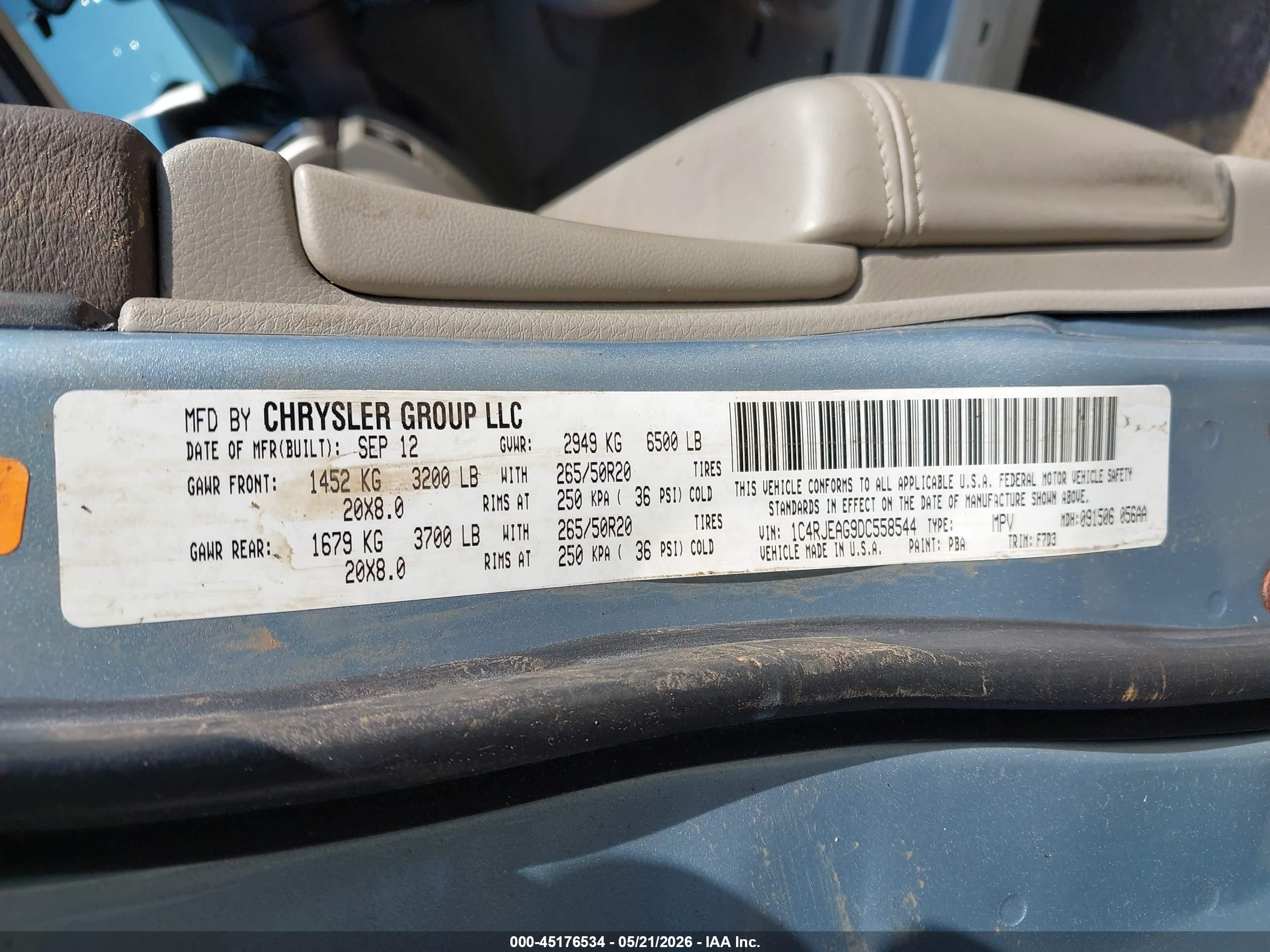 2013 Jeep Grand Cherokee Laredo Blue vin: 1C4RJEAG9DC558544