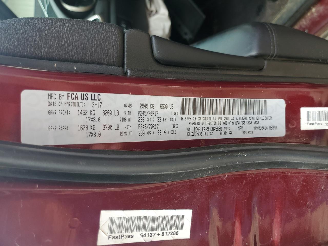2017 Jeep Grand Cherokee Laredo Темно-бордовый vin: 1C4RJEAG9HC845856