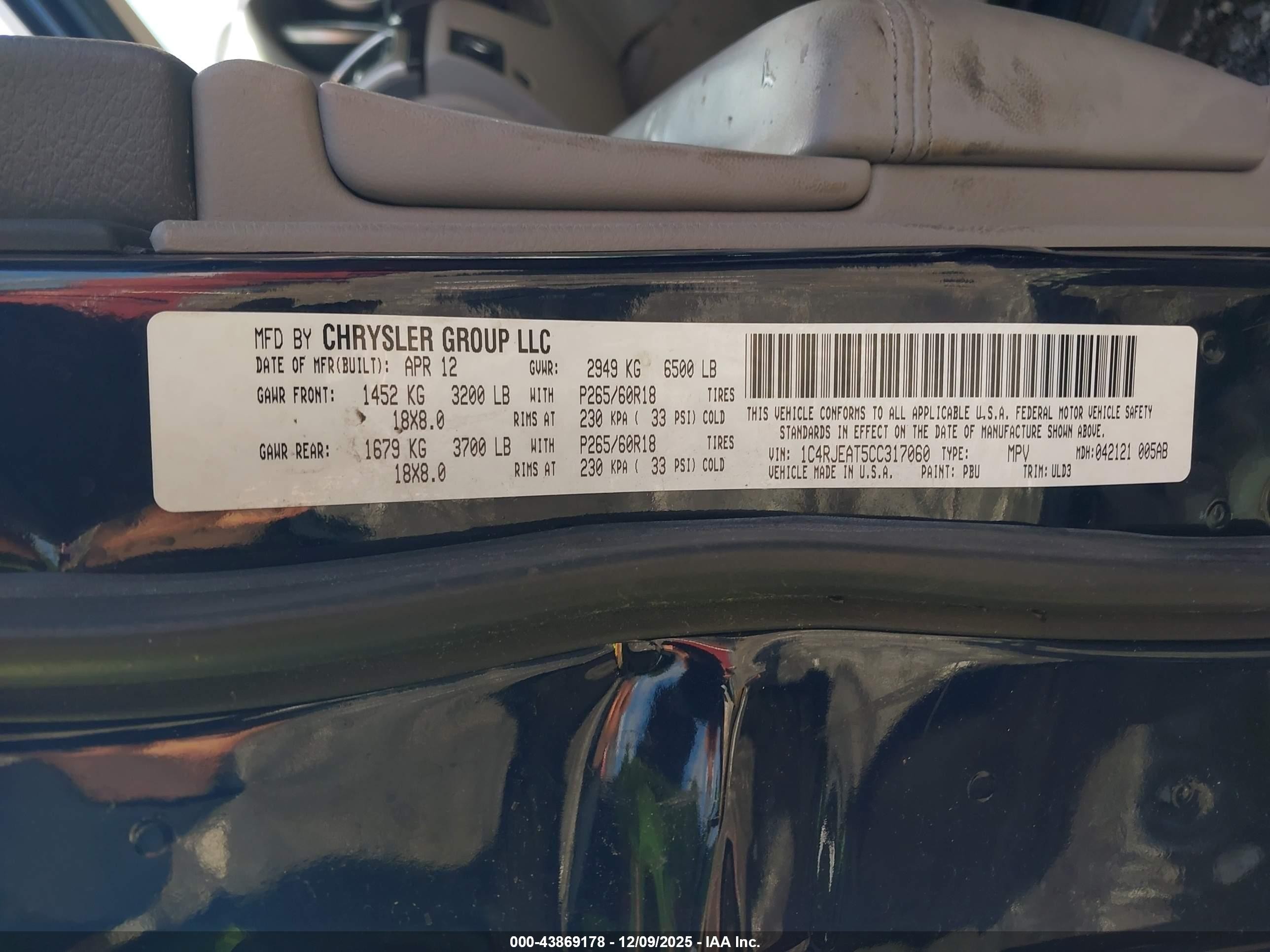 2012 Jeep Grand Cherokee Laredo Blue vin: 1C4RJEAT5CC317060