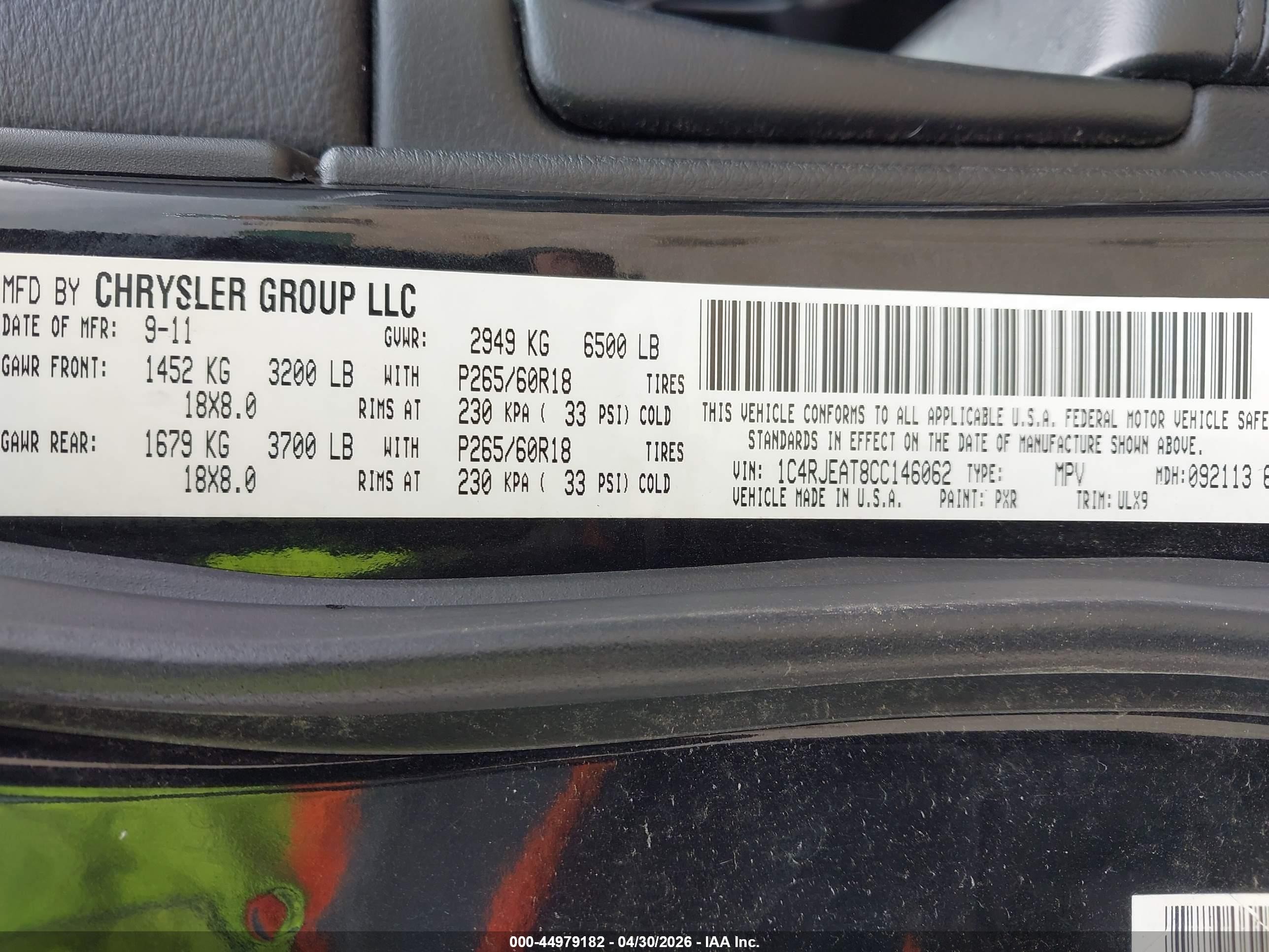 2012 Jeep Grand Cherokee Laredo Black vin: 1C4RJEAT8CC146062
