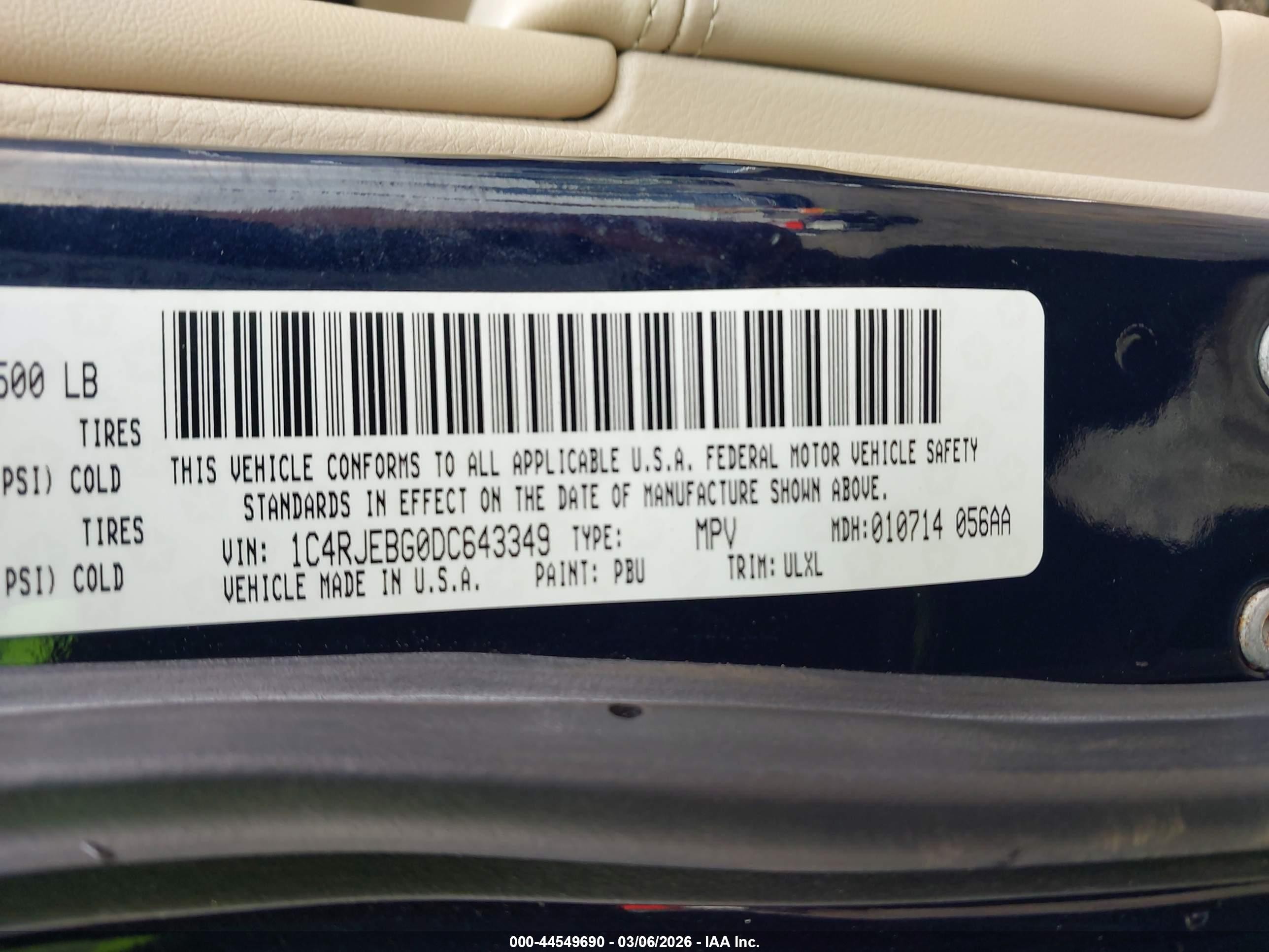 2013 Jeep Grand Cherokee Limited Dark Blue vin: 1C4RJEBG0DC643349