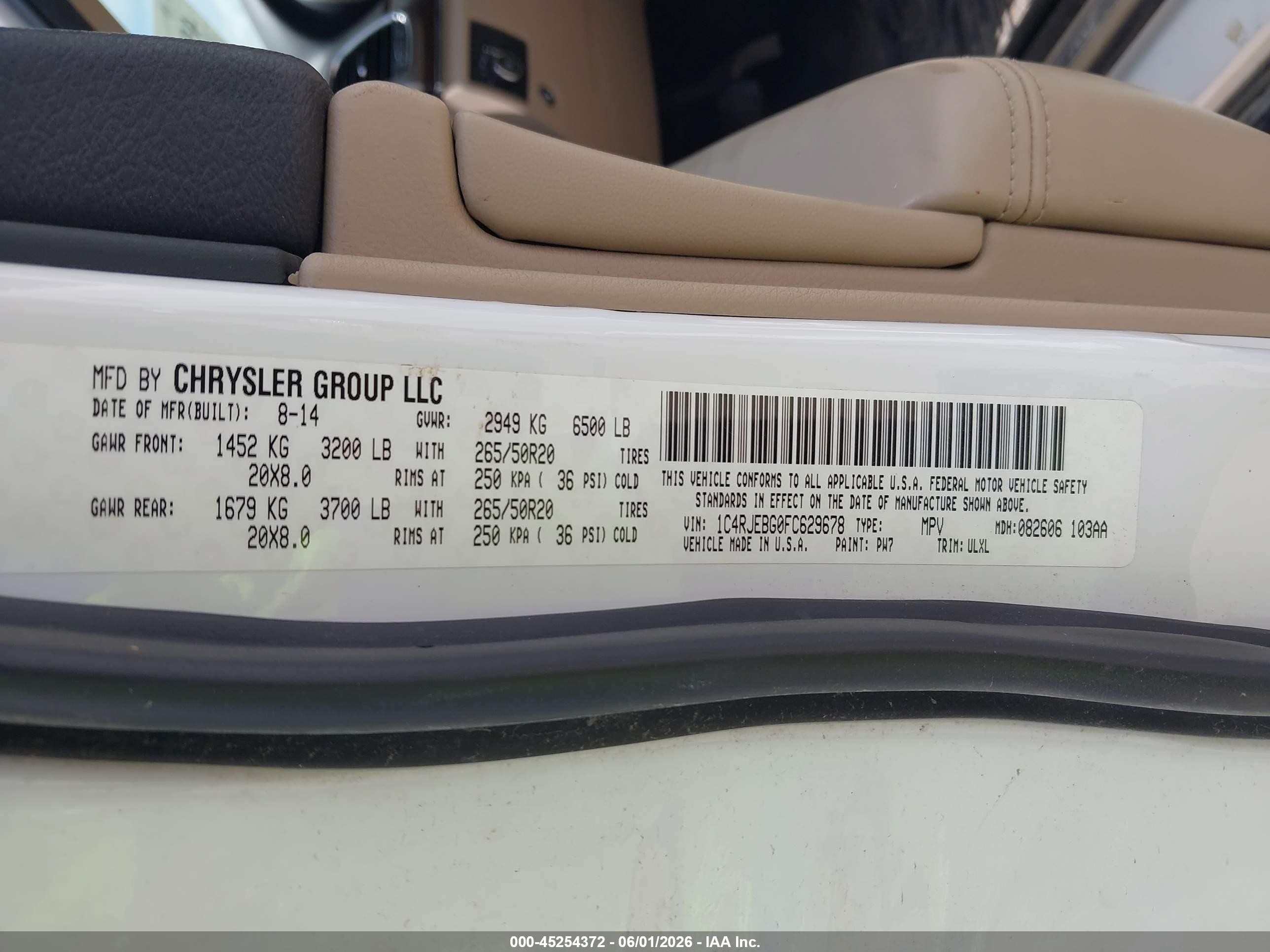 2015 Jeep Grand Cherokee Limited White vin: 1C4RJEBG0FC629678