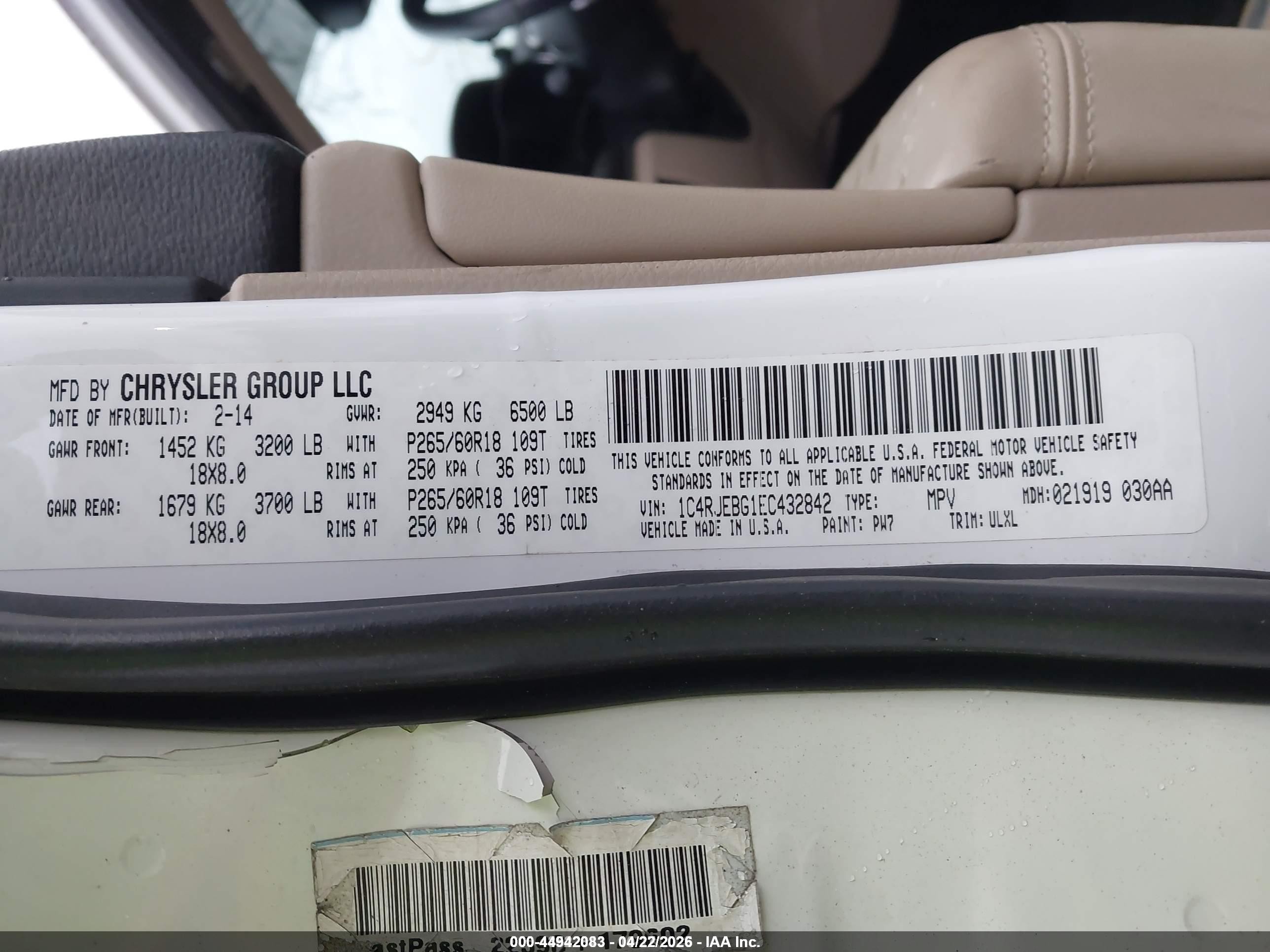 2014 Jeep Grand Cherokee Limited White vin: 1C4RJEBG1EC432842