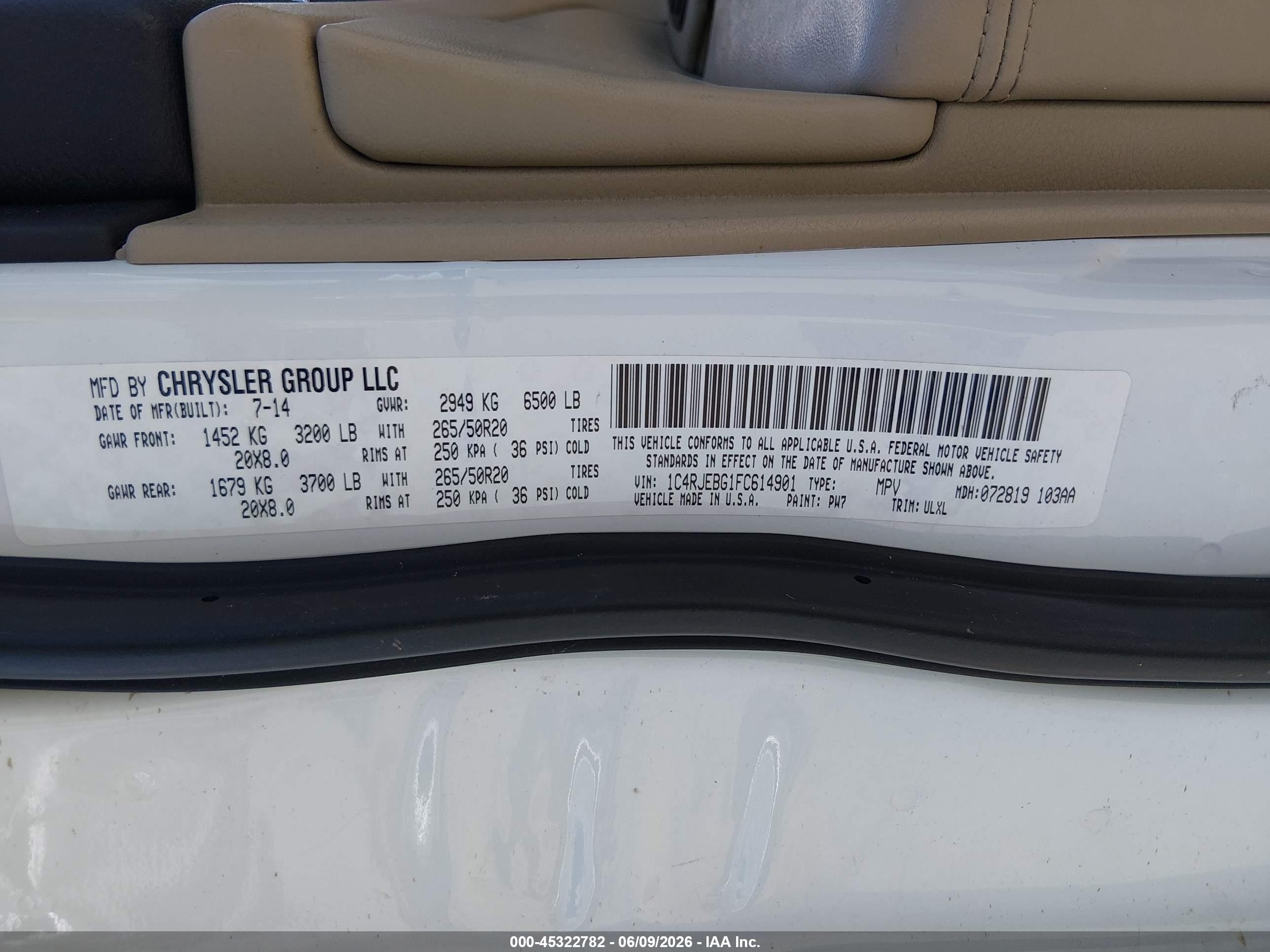 2015 Jeep Grand Cherokee Limited White vin: 1C4RJEBG1FC614901