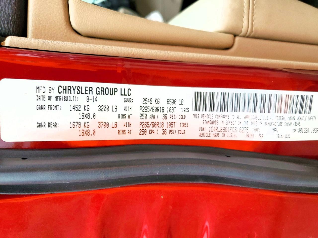 2015 Jeep Grand Cherokee Limited Red vin: 1C4RJEBG1FC616275