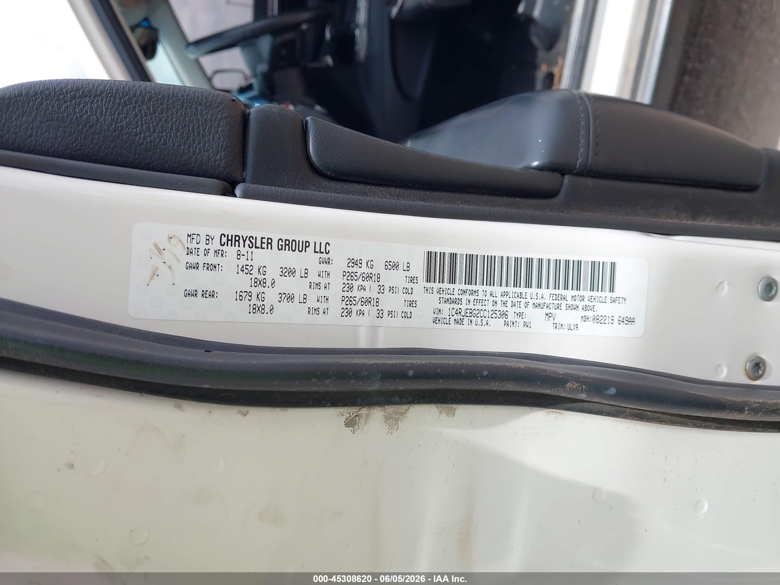 2012 Jeep Grand Cherokee Limited White vin: 1C4RJEBG2CC125306