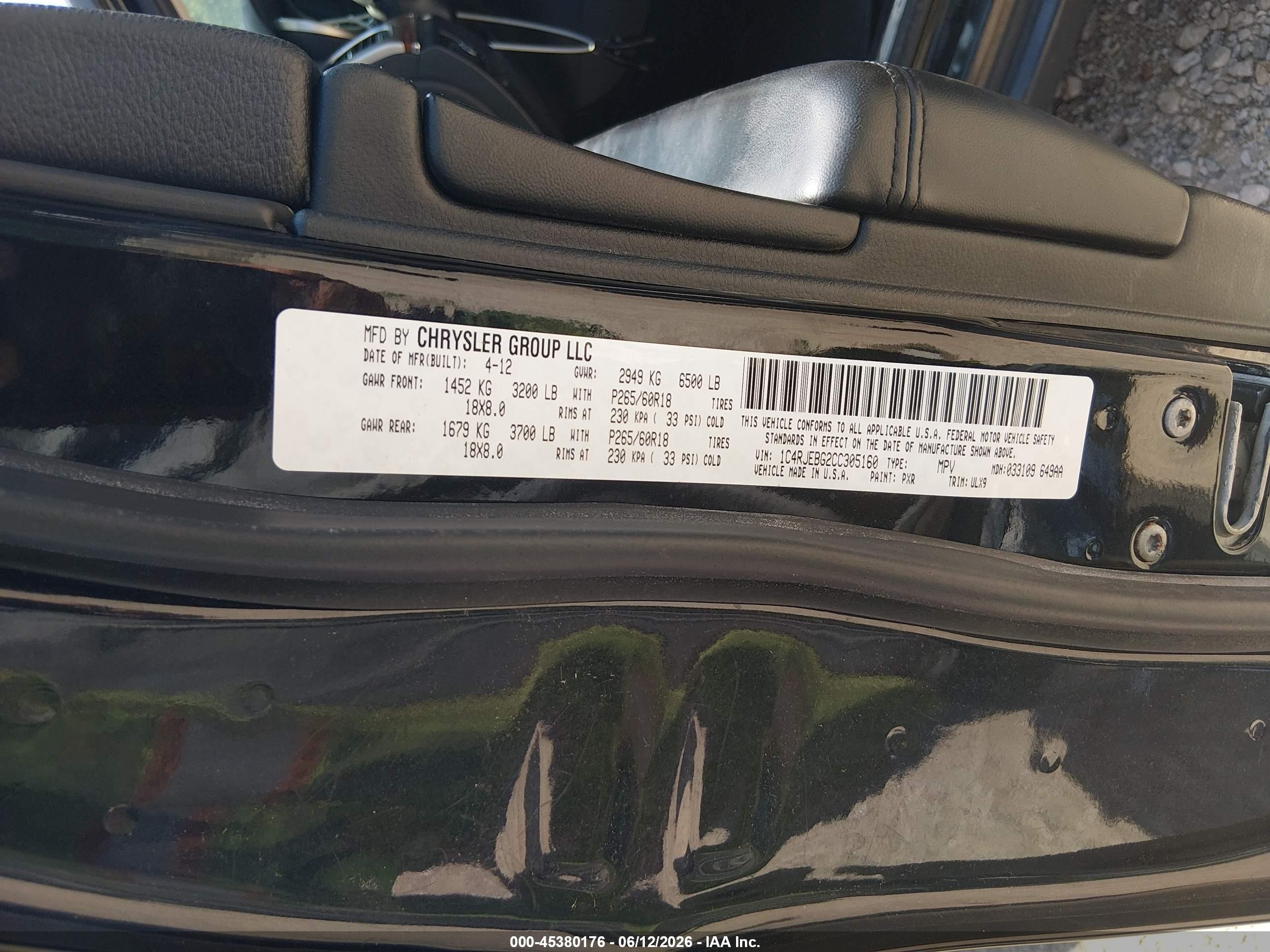 2012 Jeep Grand Cherokee Limited Black vin: 1C4RJEBG2CC305160