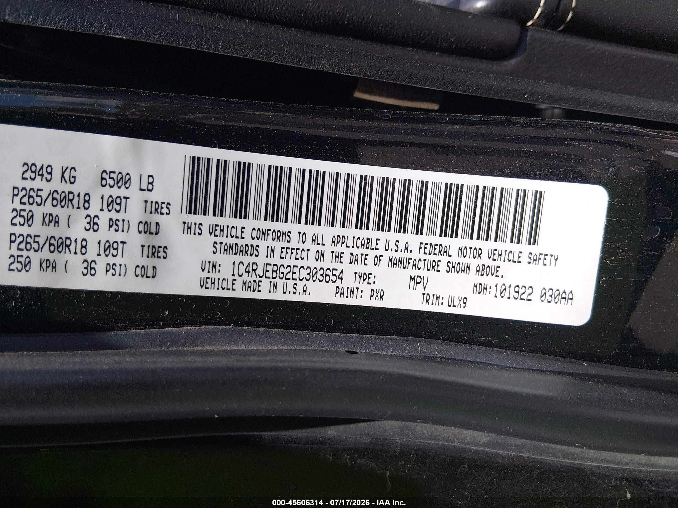 2014 Jeep Grand Cherokee Limited Black vin: 1C4RJEBG2EC303654