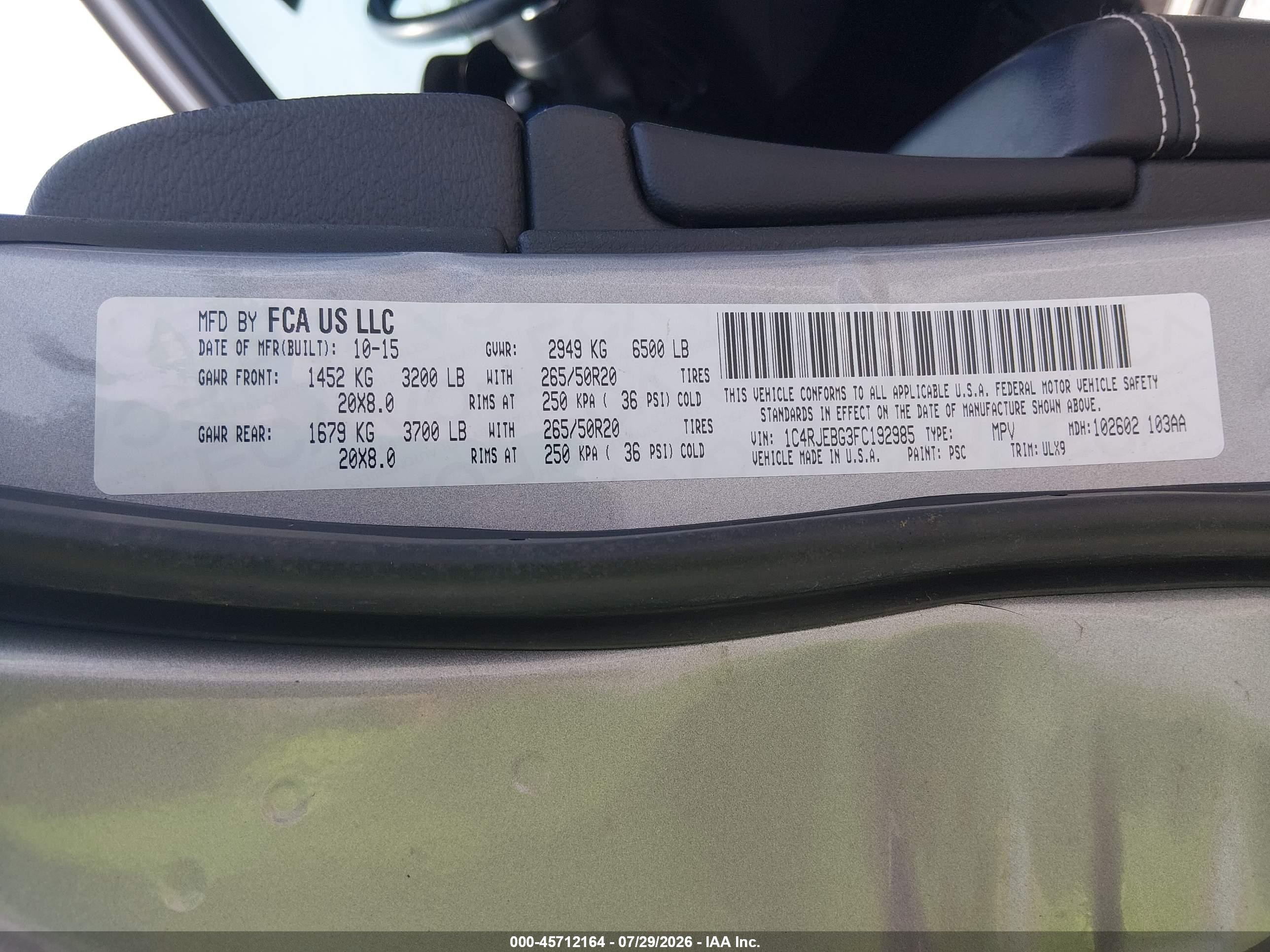 2015 Jeep Grand Cherokee Limited Silver vin: 1C4RJEBG3FC192985