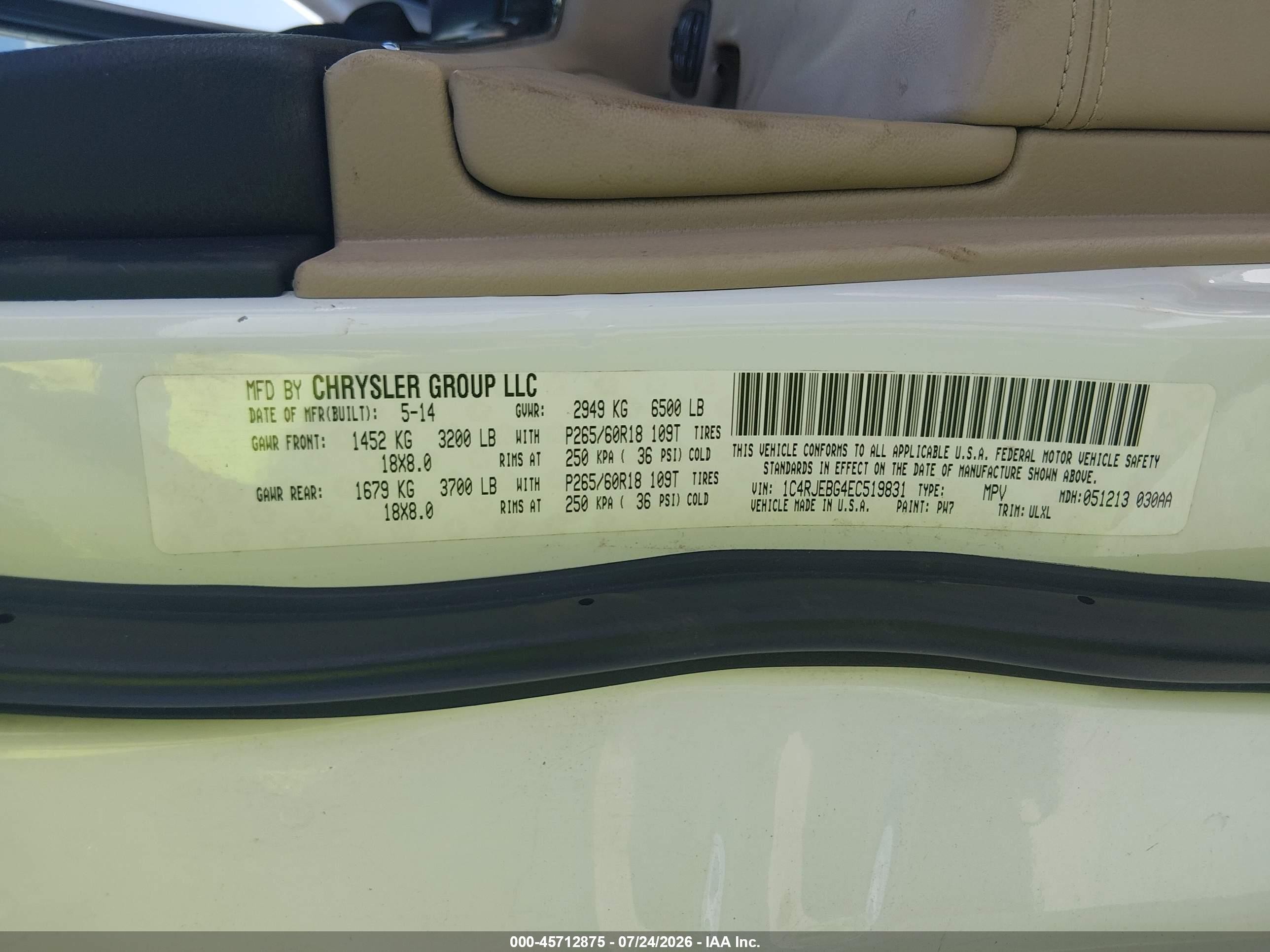 2014 Jeep Grand Cherokee Limited White vin: 1C4RJEBG4EC519831