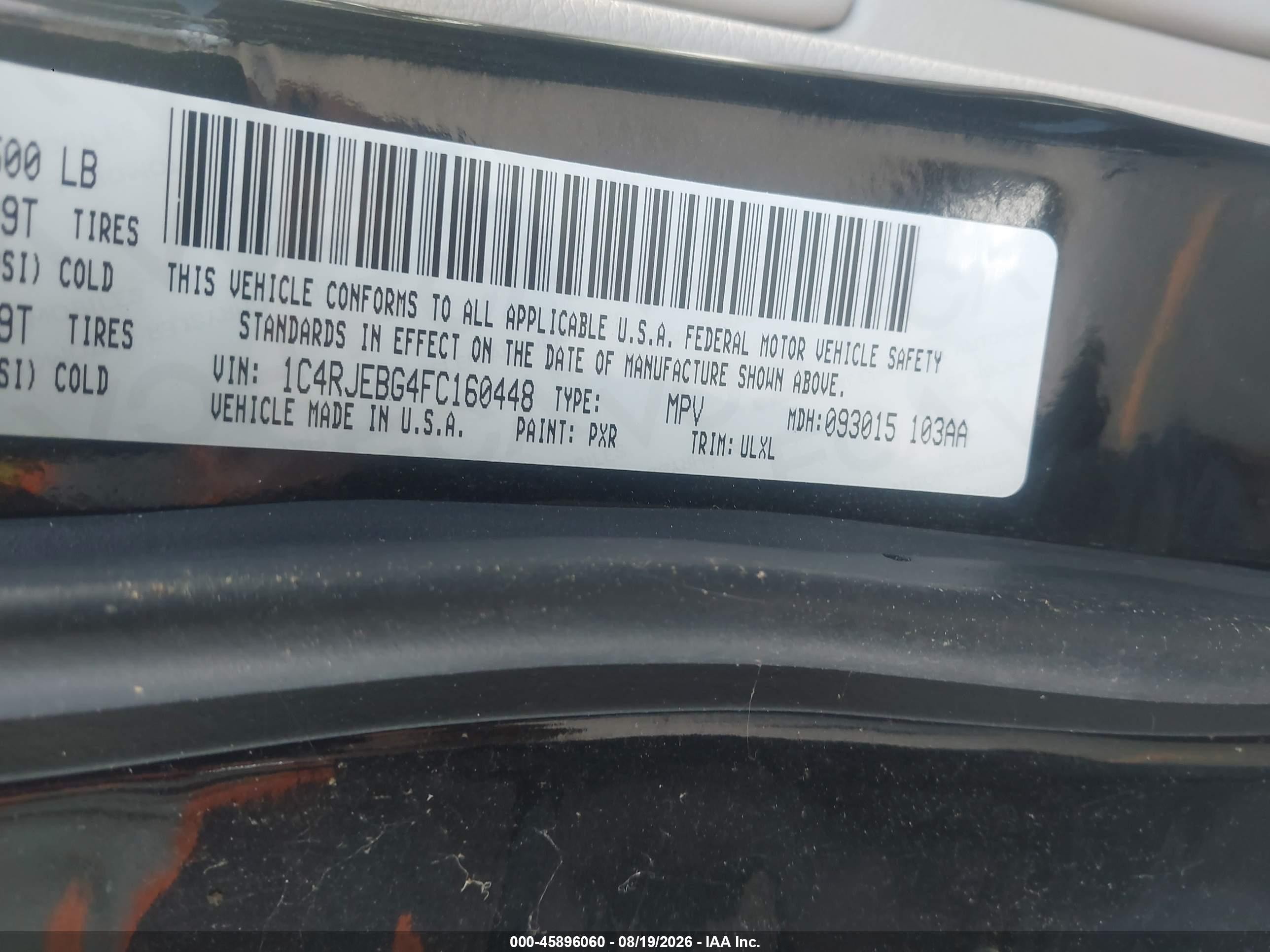 2015 Jeep Grand Cherokee Limited Black vin: 1C4RJEBG4FC160448