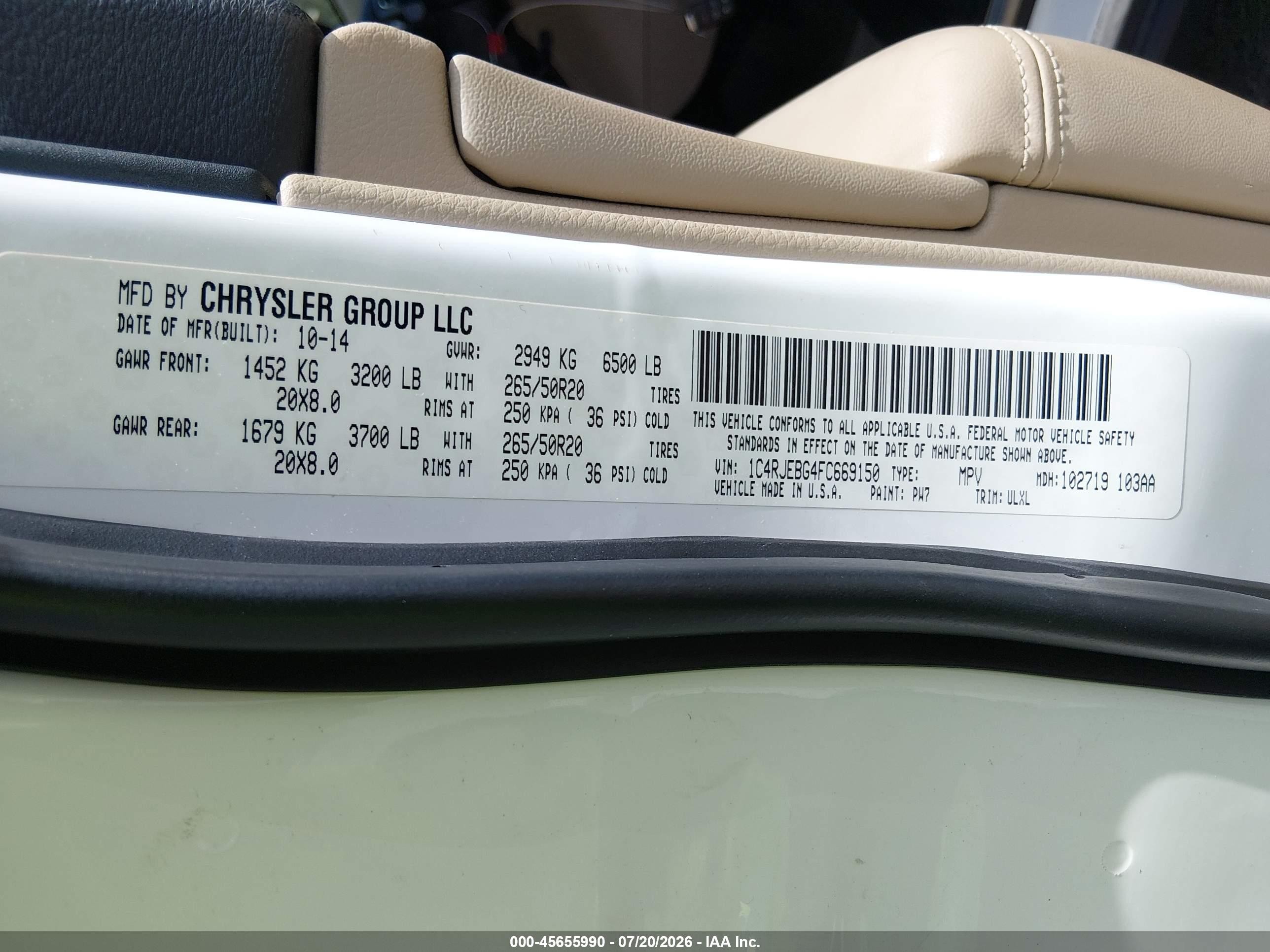 2015 Jeep Grand Cherokee Limited White vin: 1C4RJEBG4FC669150