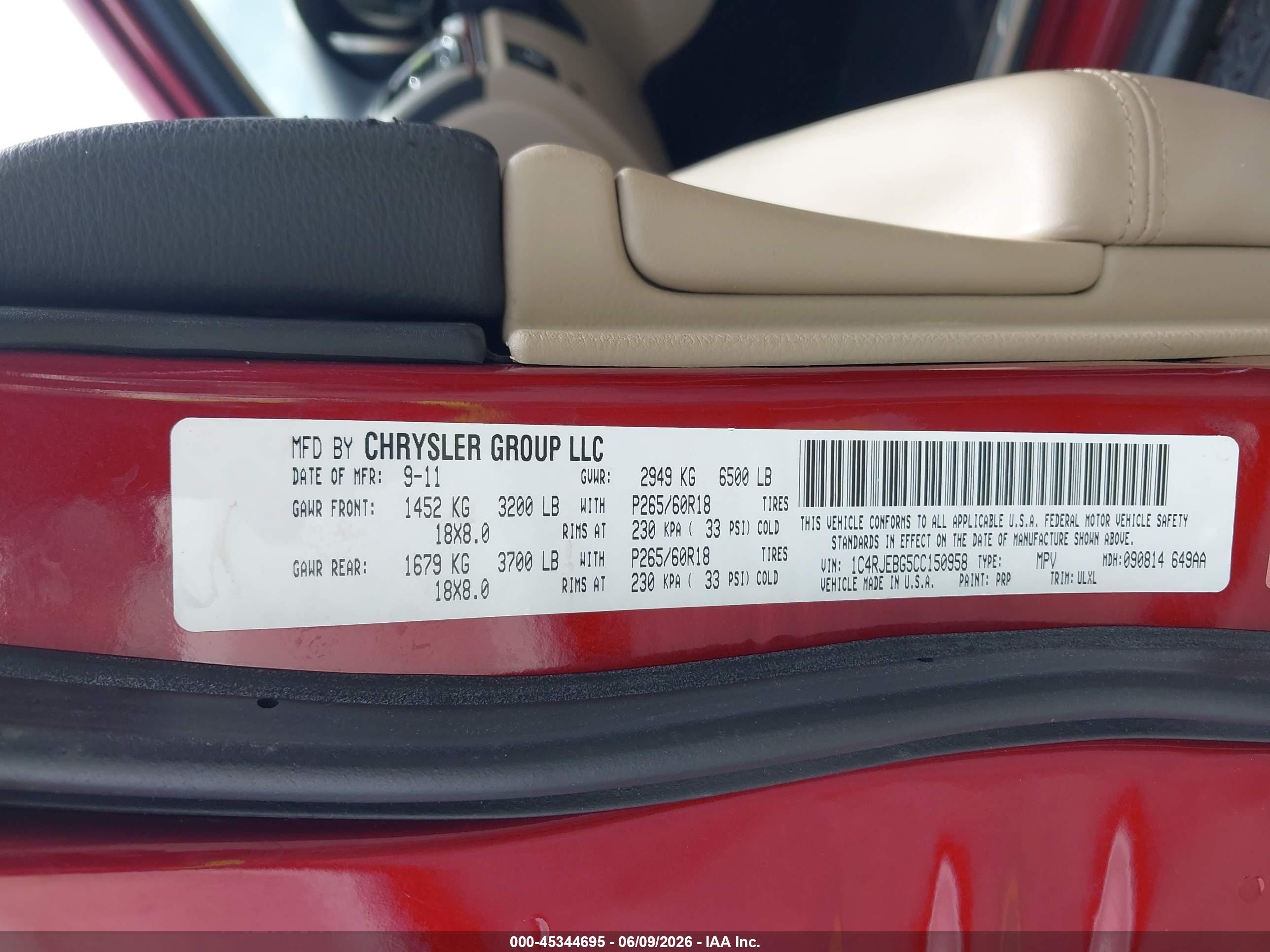 2012 Jeep Grand Cherokee Limited Red vin: 1C4RJEBG5CC150958