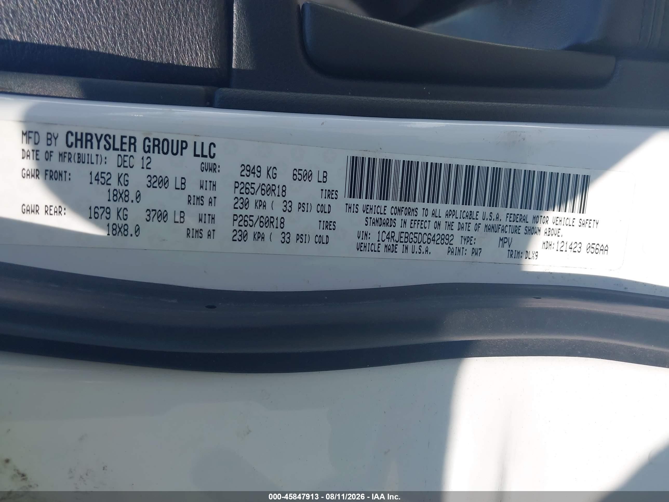 2013 Jeep Grand Cherokee Limited White vin: 1C4RJEBG5DC642892