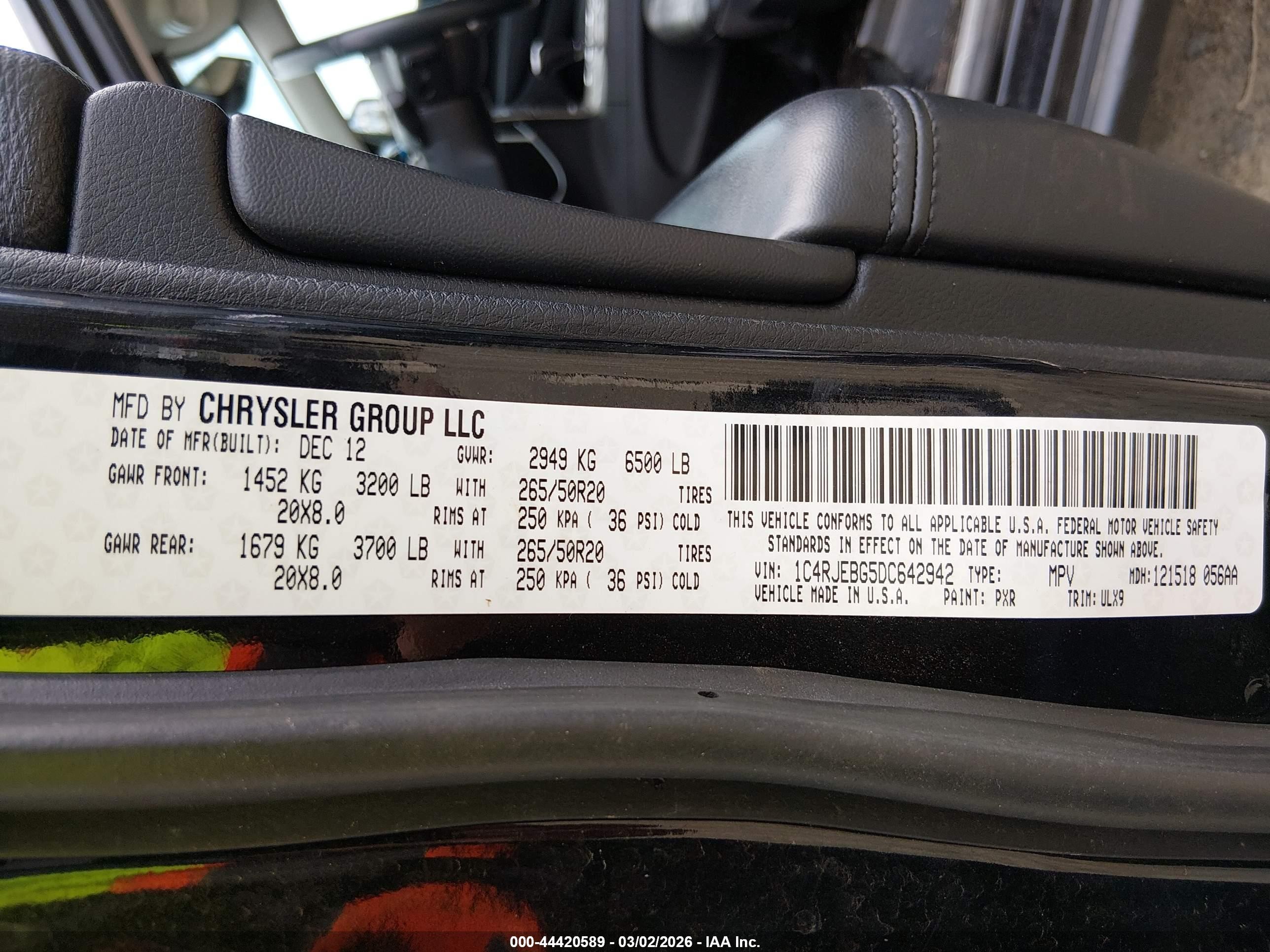 2013 Jeep Grand Cherokee Limited Черный vin: 1C4RJEBG5DC642942